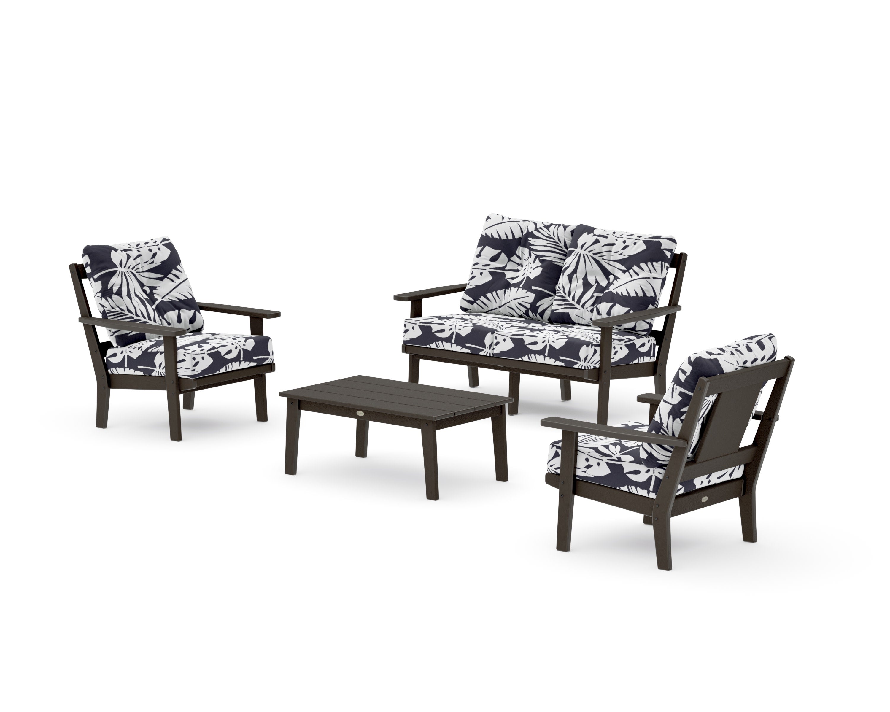 Prairie 4-Piece Deep Seating Set with Loveseat in Vintage Coffee / Leaf Navy