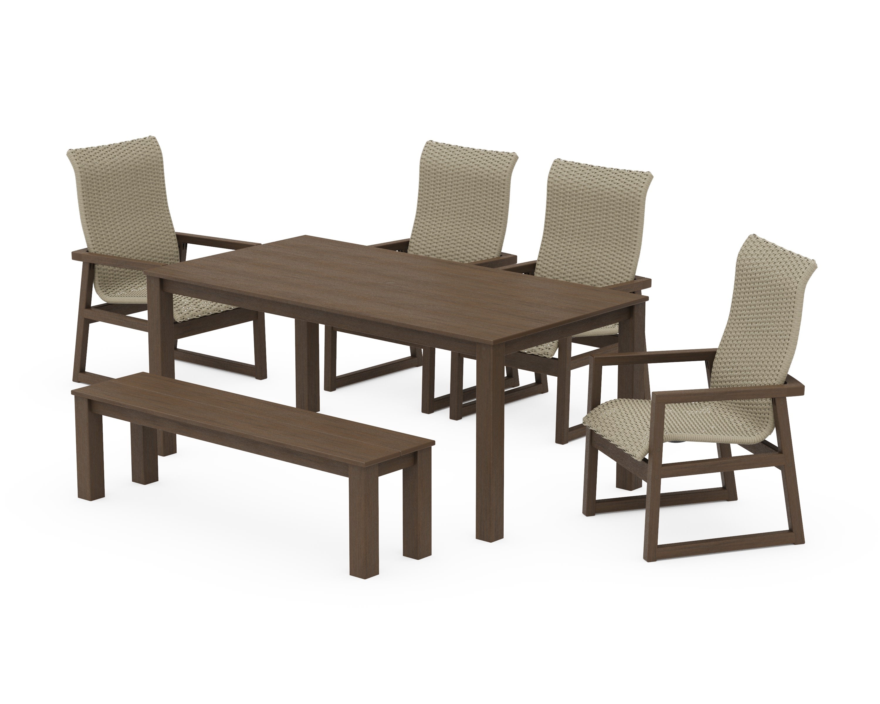 EDGE Woven Highback 6-Piece Parsons Dining Set with Bench in Kona / Dune Grass