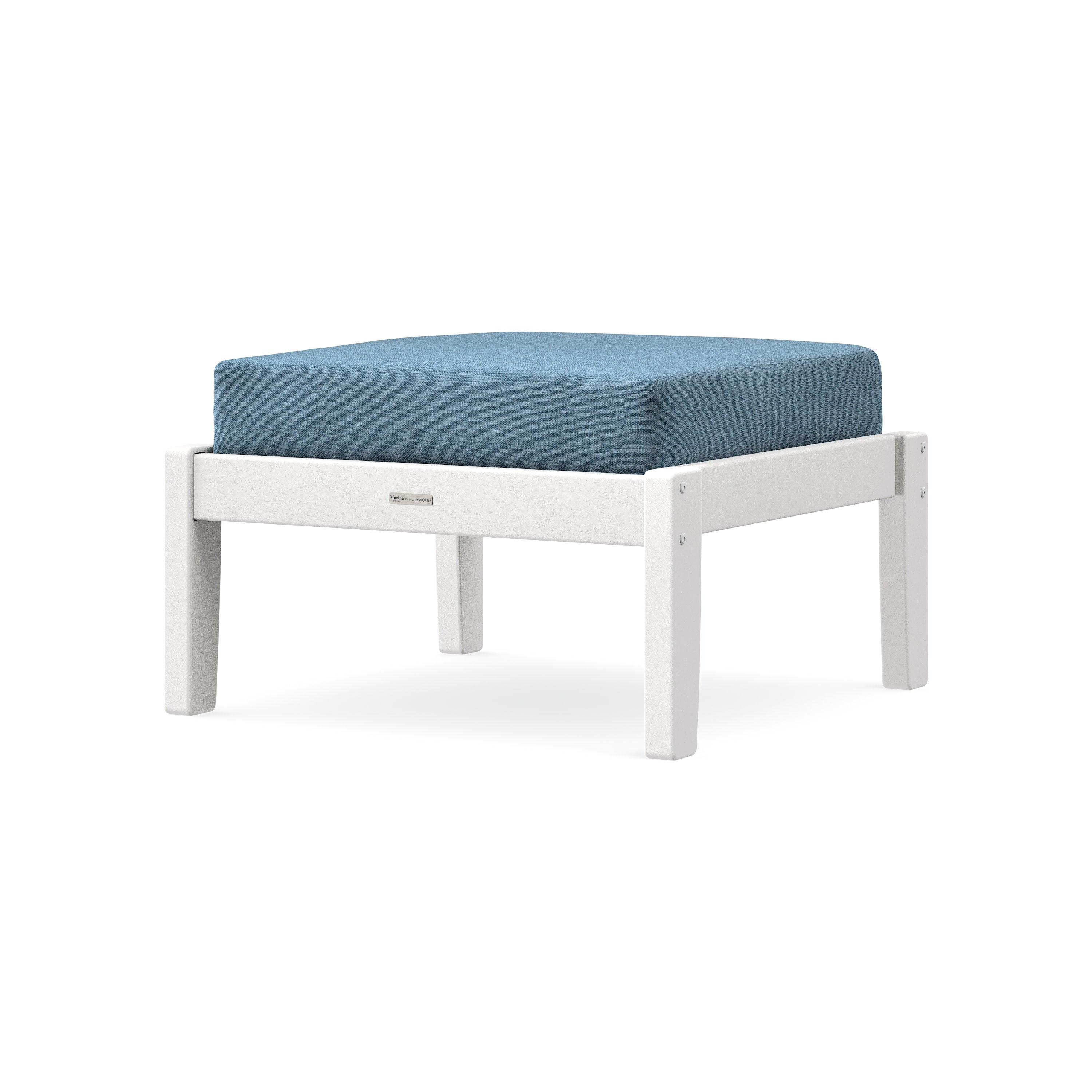 Chinoiserie Deep Seating Ottoman in White / Sky Blue