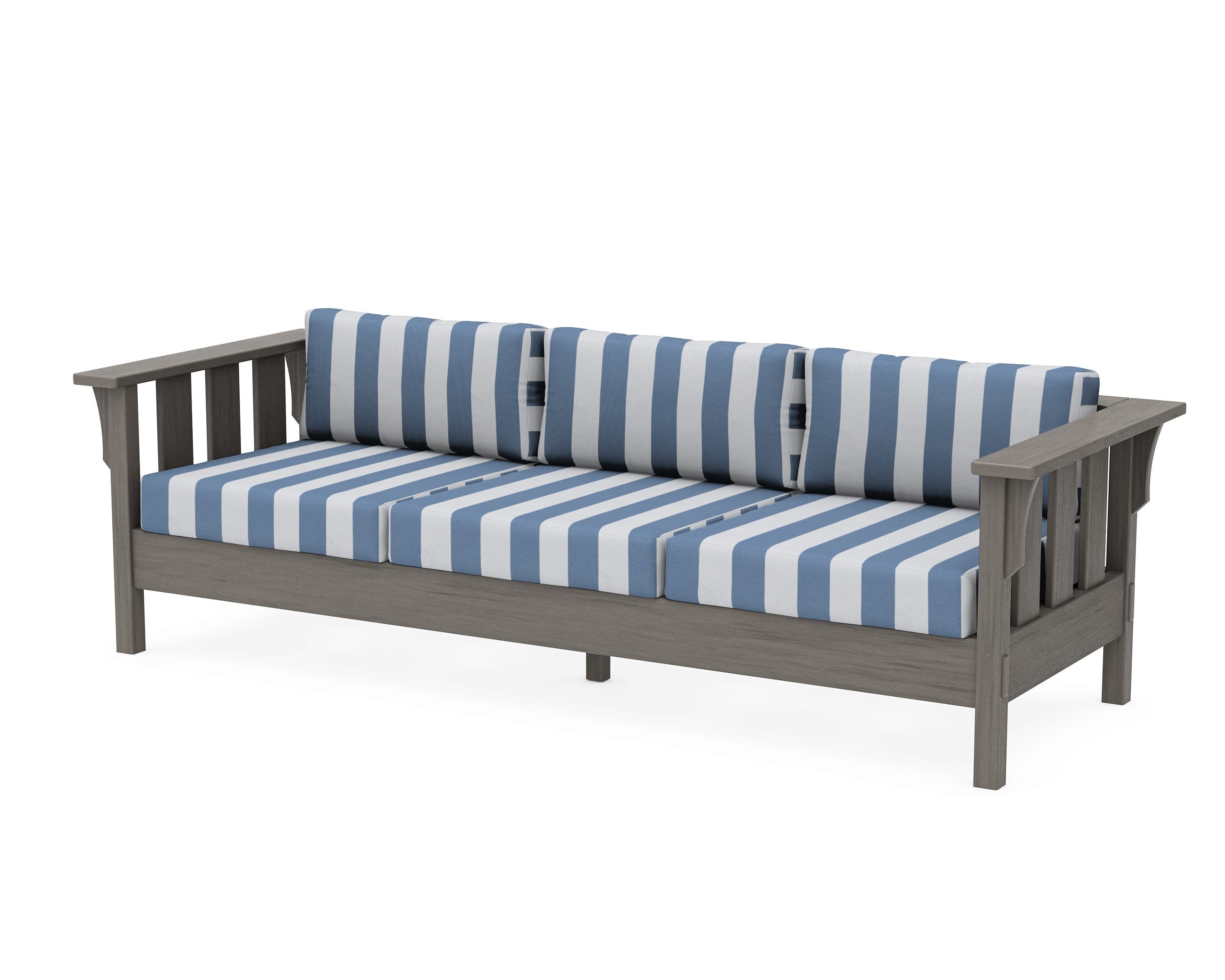 Acadia Deep Seating Sofa in Driftwood / Cabana Stripe Sky Blue
