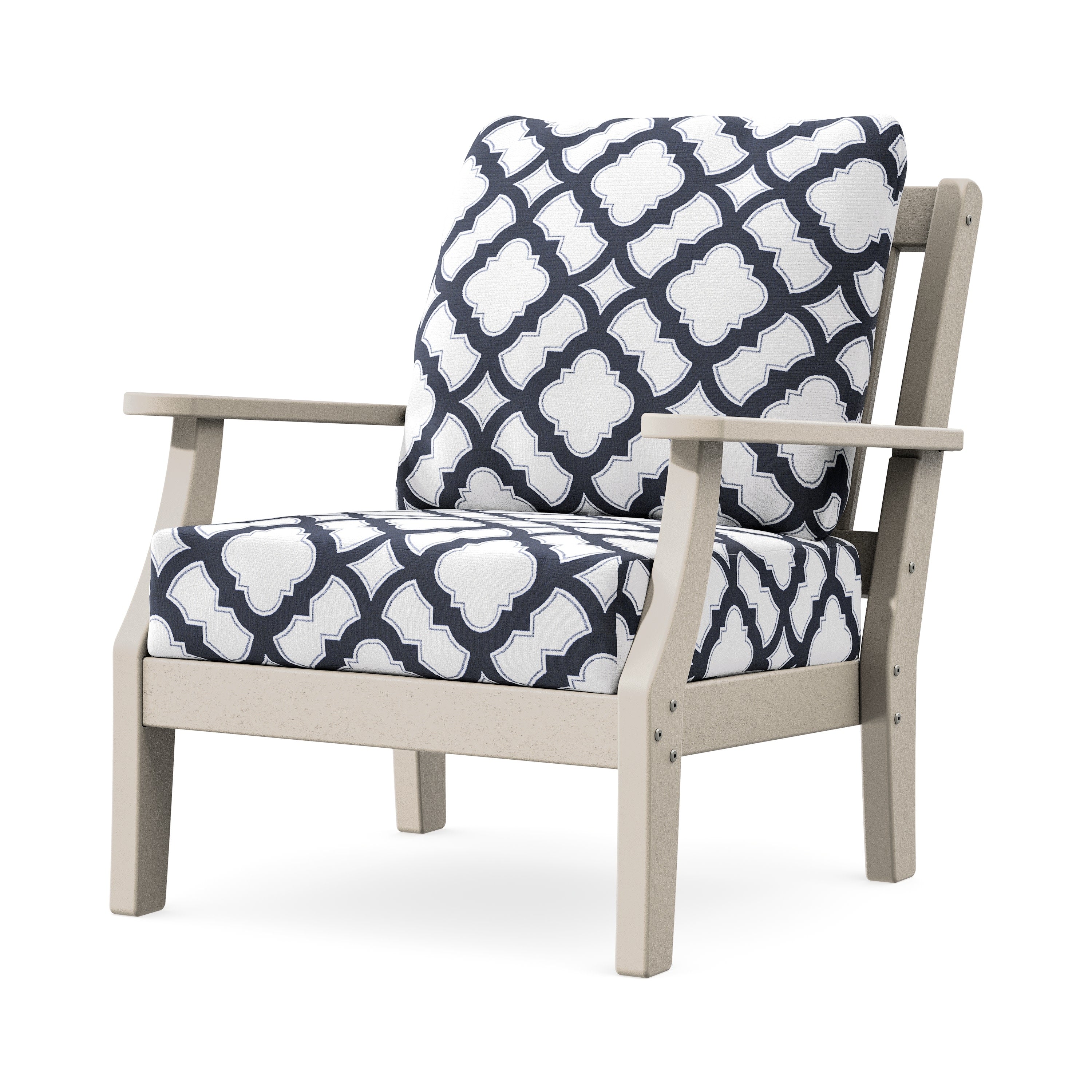 Chinoiserie Deep Seating Chair in Sand / Trellis Navy