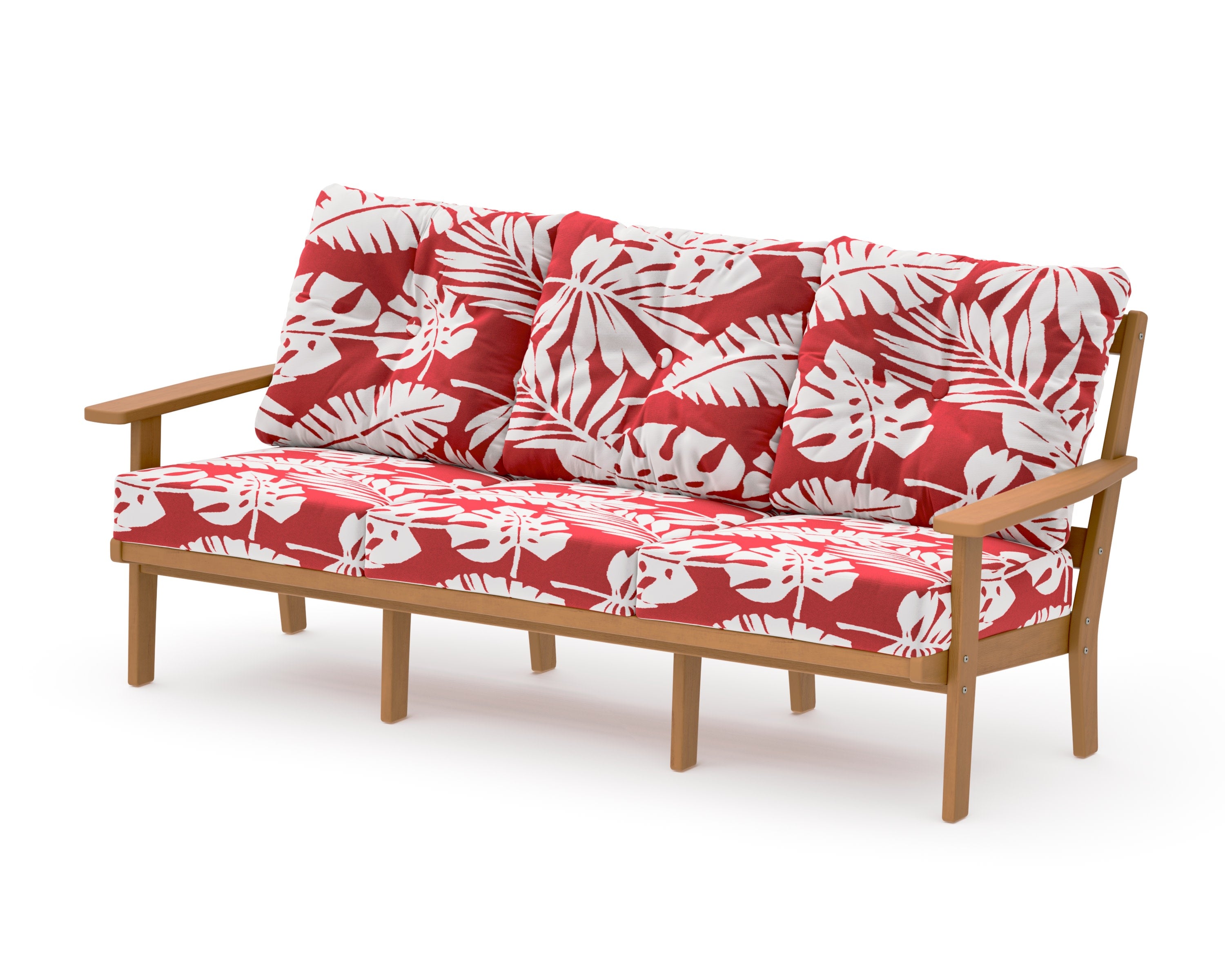 Oxford Deep Seating Sofa in Natural / Leaf Crimson
