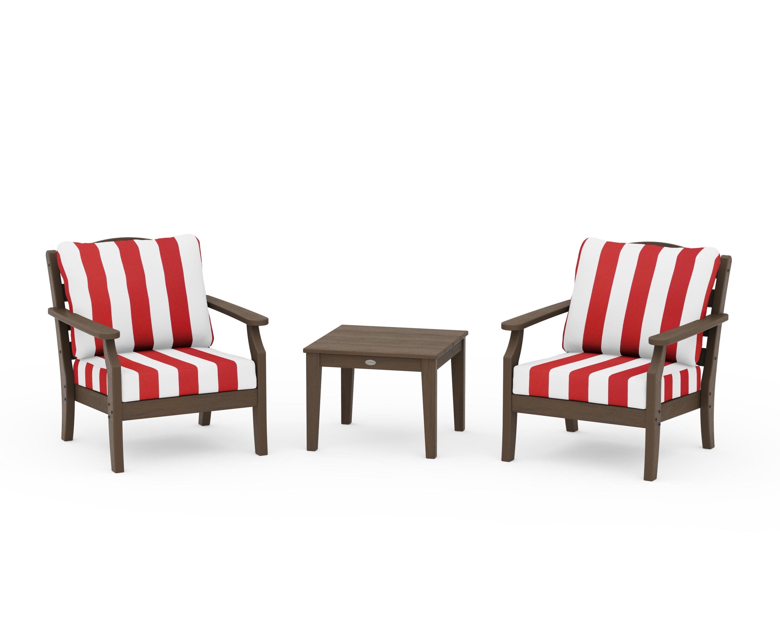Savannah 3-Piece Deep Seating Set in Kona / Cabana Stripe Crimson