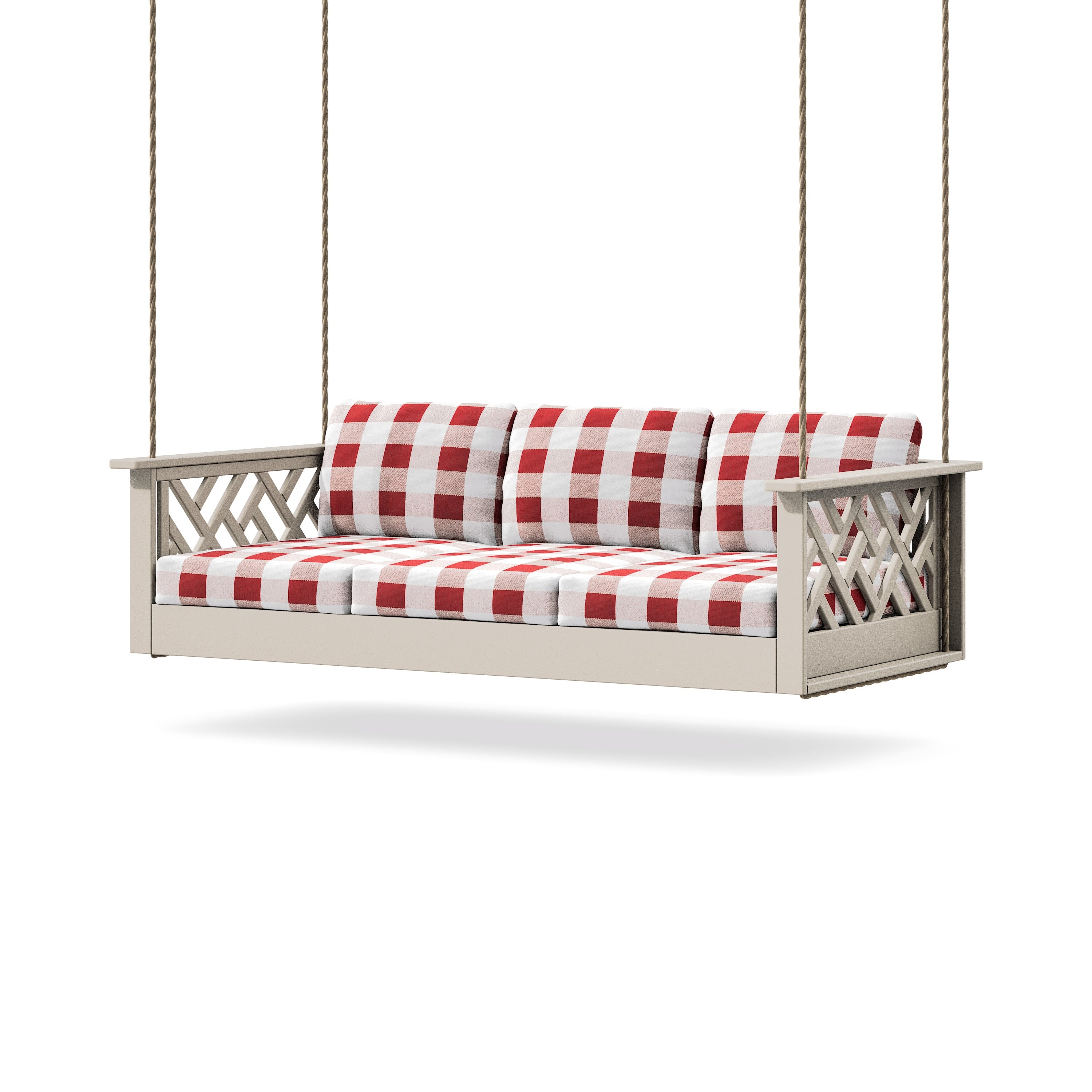 Chippendale Daybed Swing in Sand / Buffalo Plaid Crimson