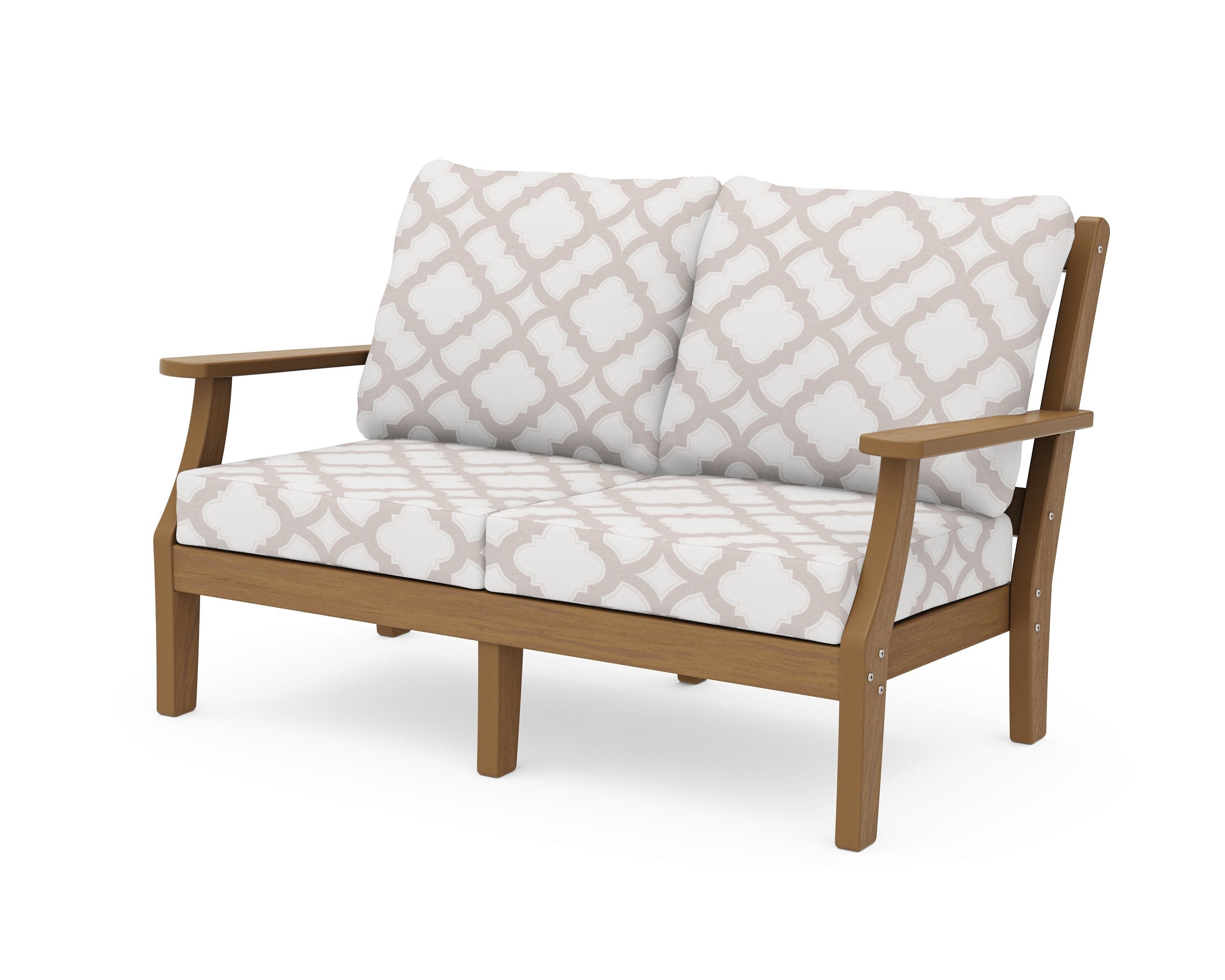 Chinoiserie Deep Seating Loveseat in Natural / Trellis Dune Burlap