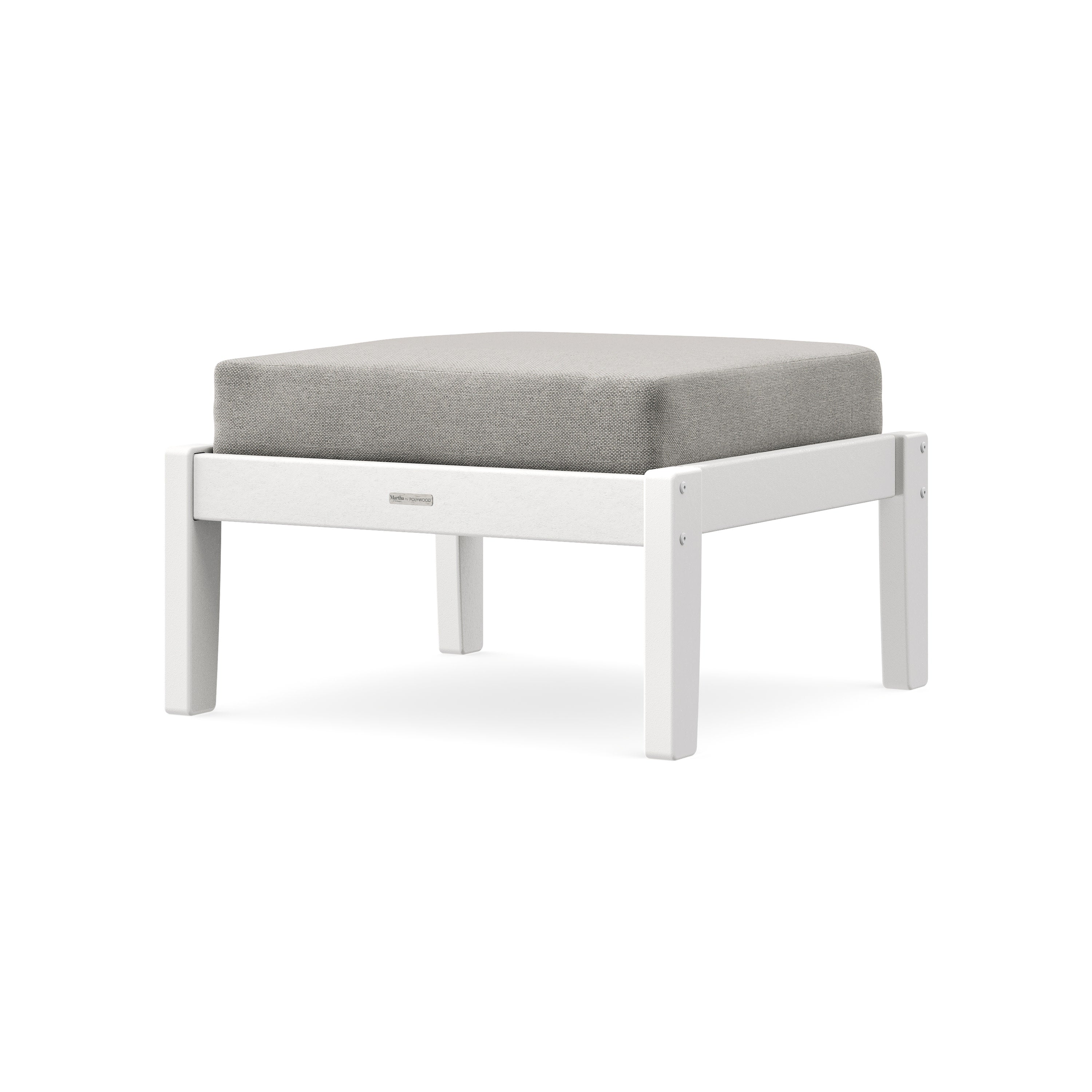 Chinoiserie Deep Seating Ottoman in White / Weathered Tweed