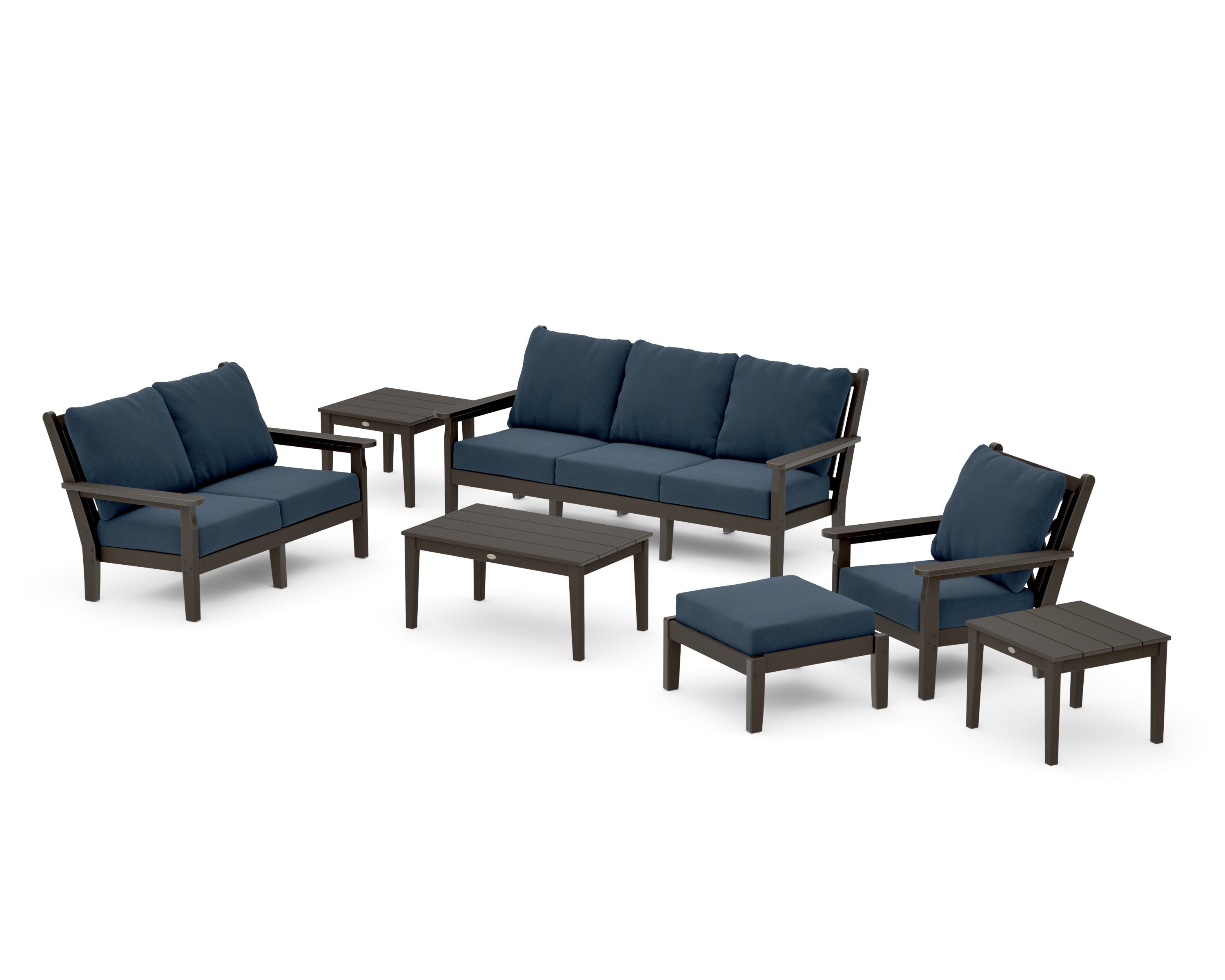 Chippendale 7-Piece Deep Seating Set in Vintage Coffee / Marine Indigo