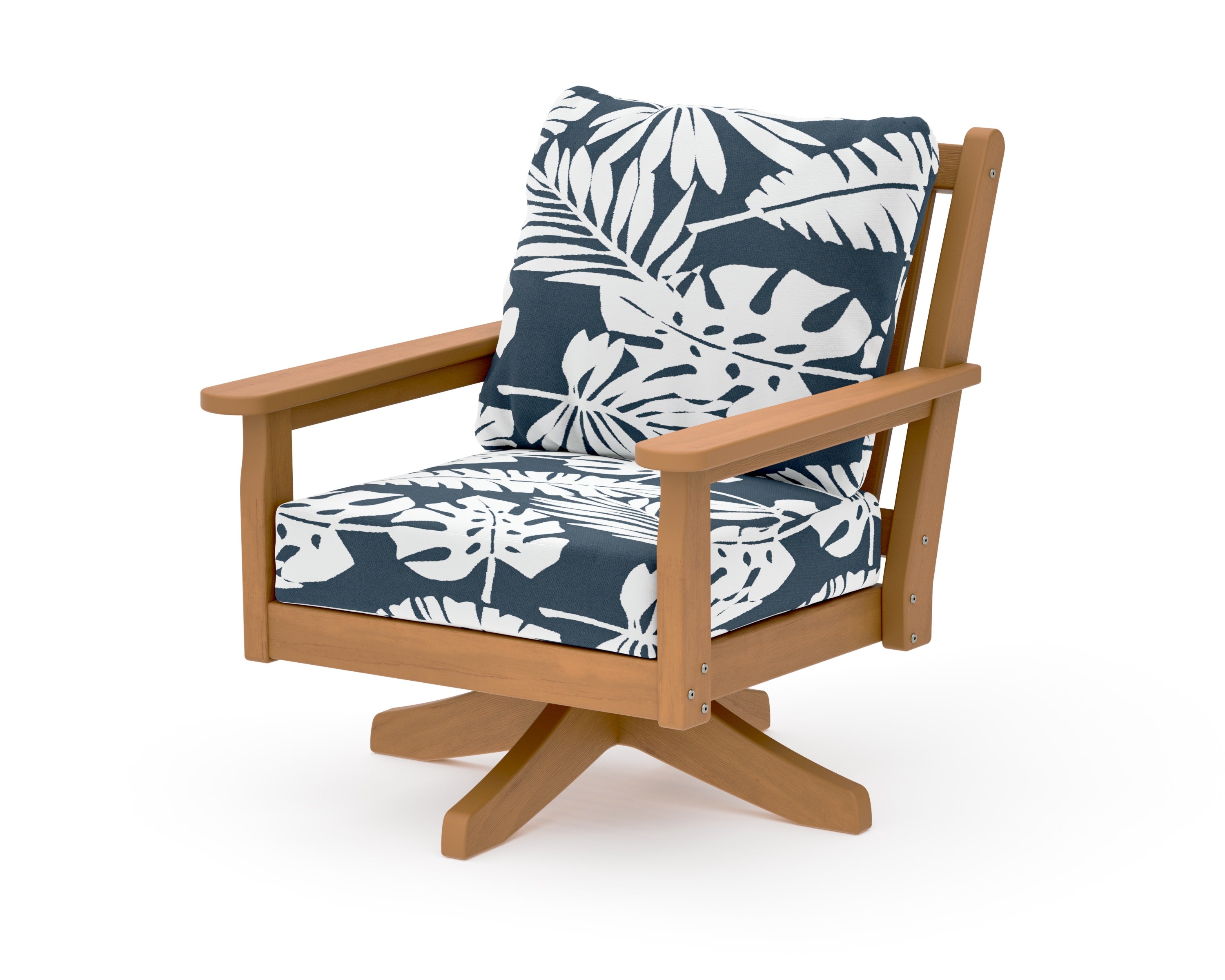 Chippendale Deep Seating Swivel Chair in Natural / Leaf Marine Indigo