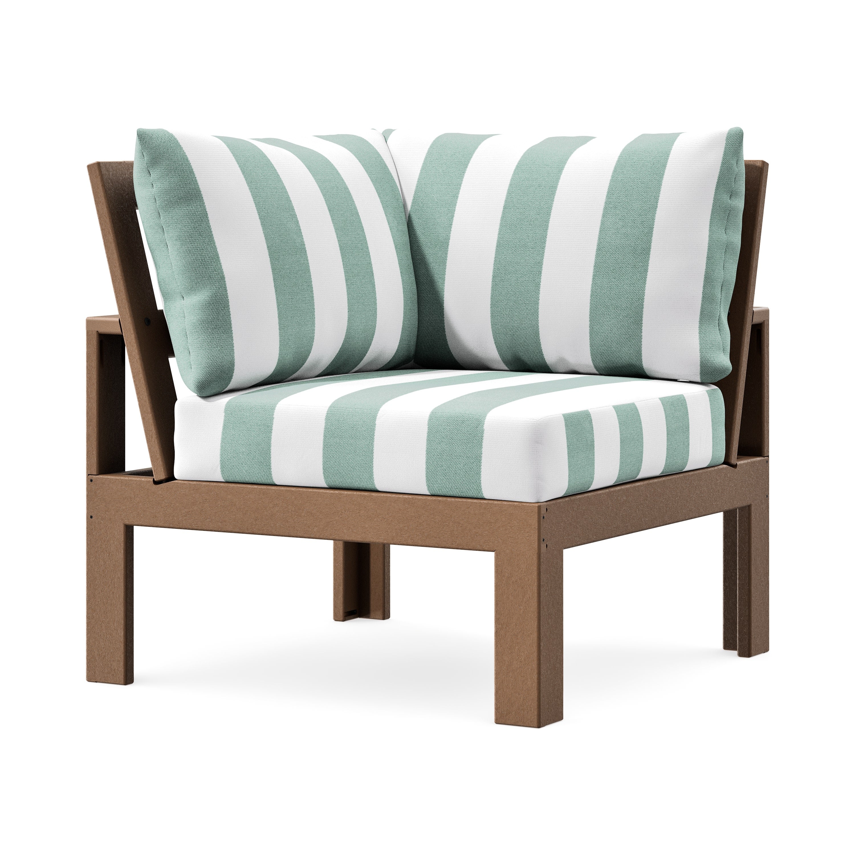 Modular Corner Chair in Teak / Cabana Stripe Glacier Spa
