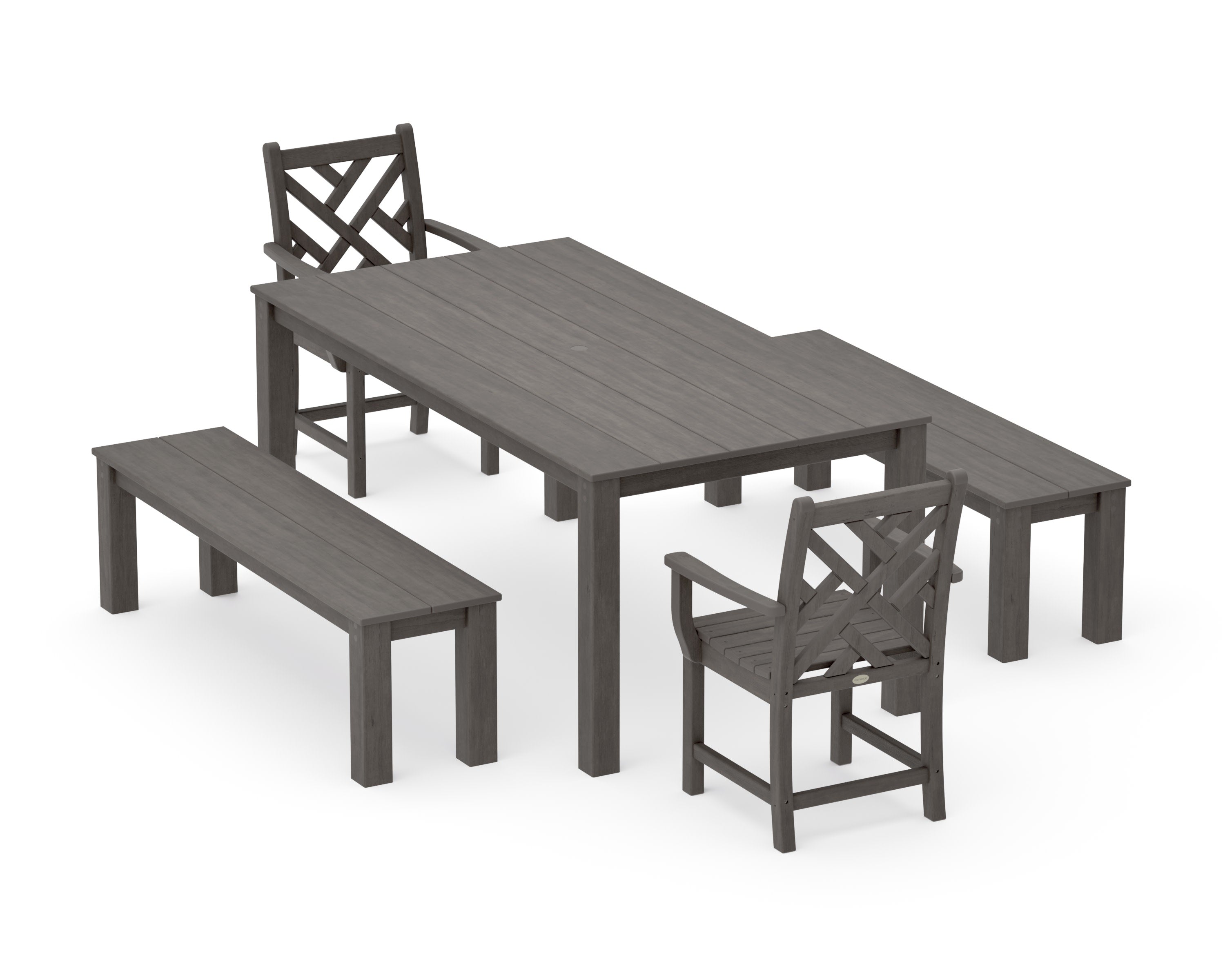 Chippendale 5-Piece Parsons Dining Set with Benches in Driftwood