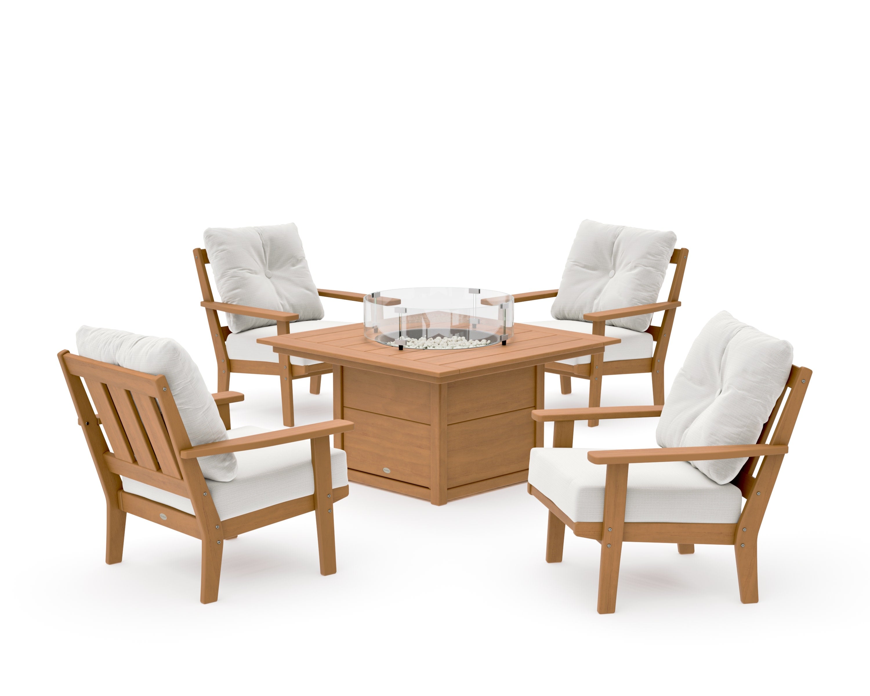 Oxford 5-Piece Deep Seating Set with Fire Pit Table in Natural / Natural Linen