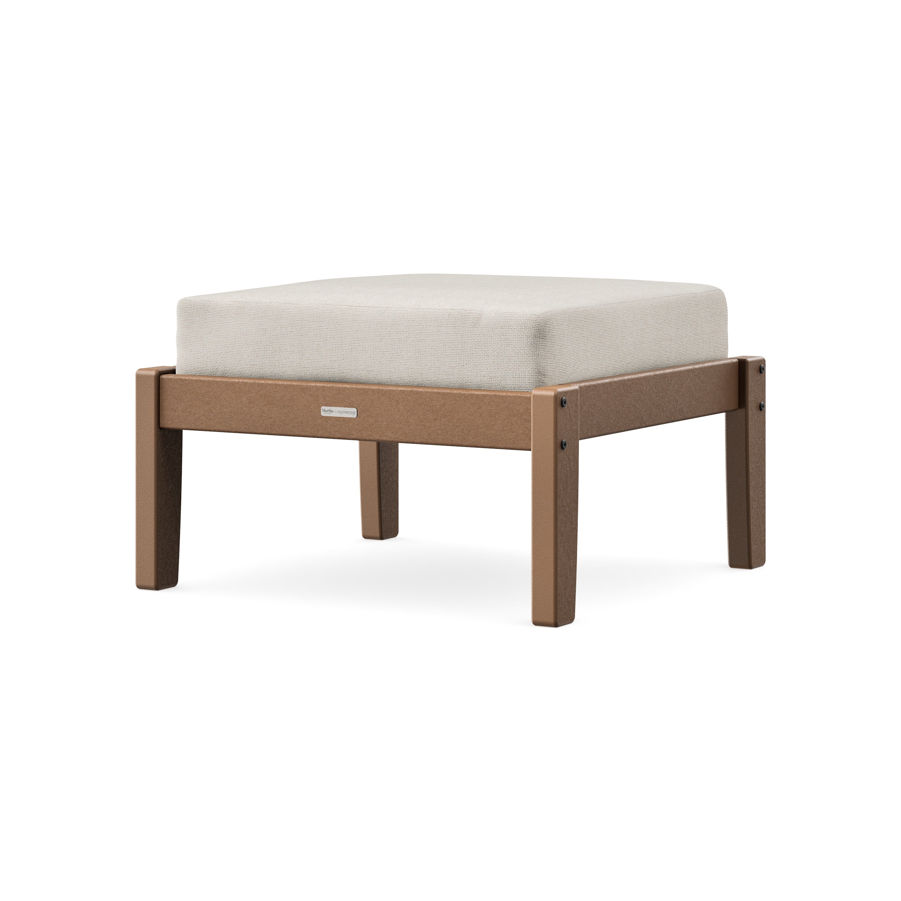 Chinoiserie Deep Seating Ottoman in Teak / Dune Burlap