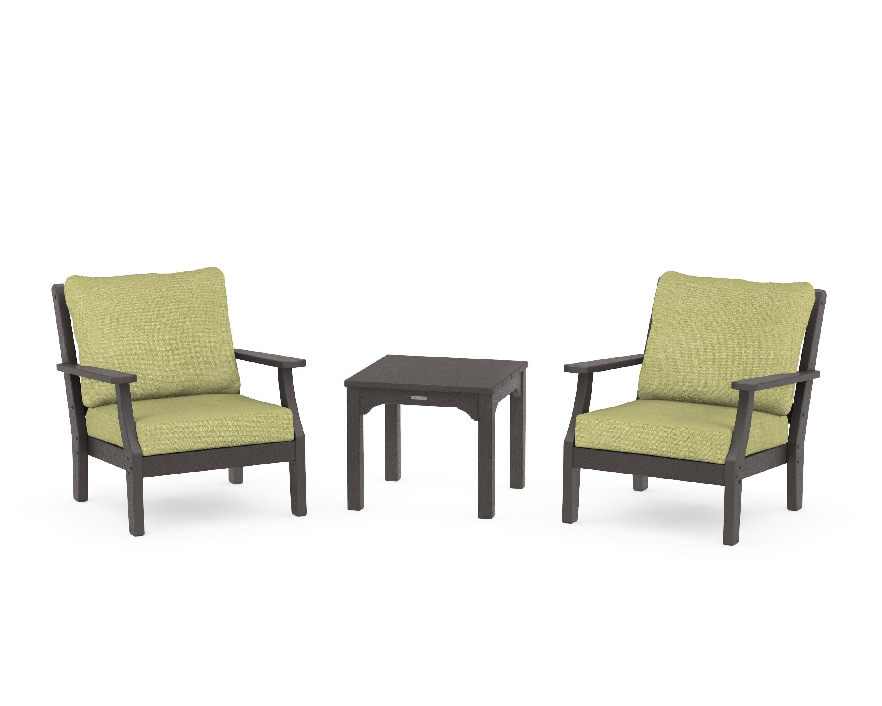 Chinoiserie 3-Piece Deep Seating Set in Vintage Coffee / Chartreuse Boucle