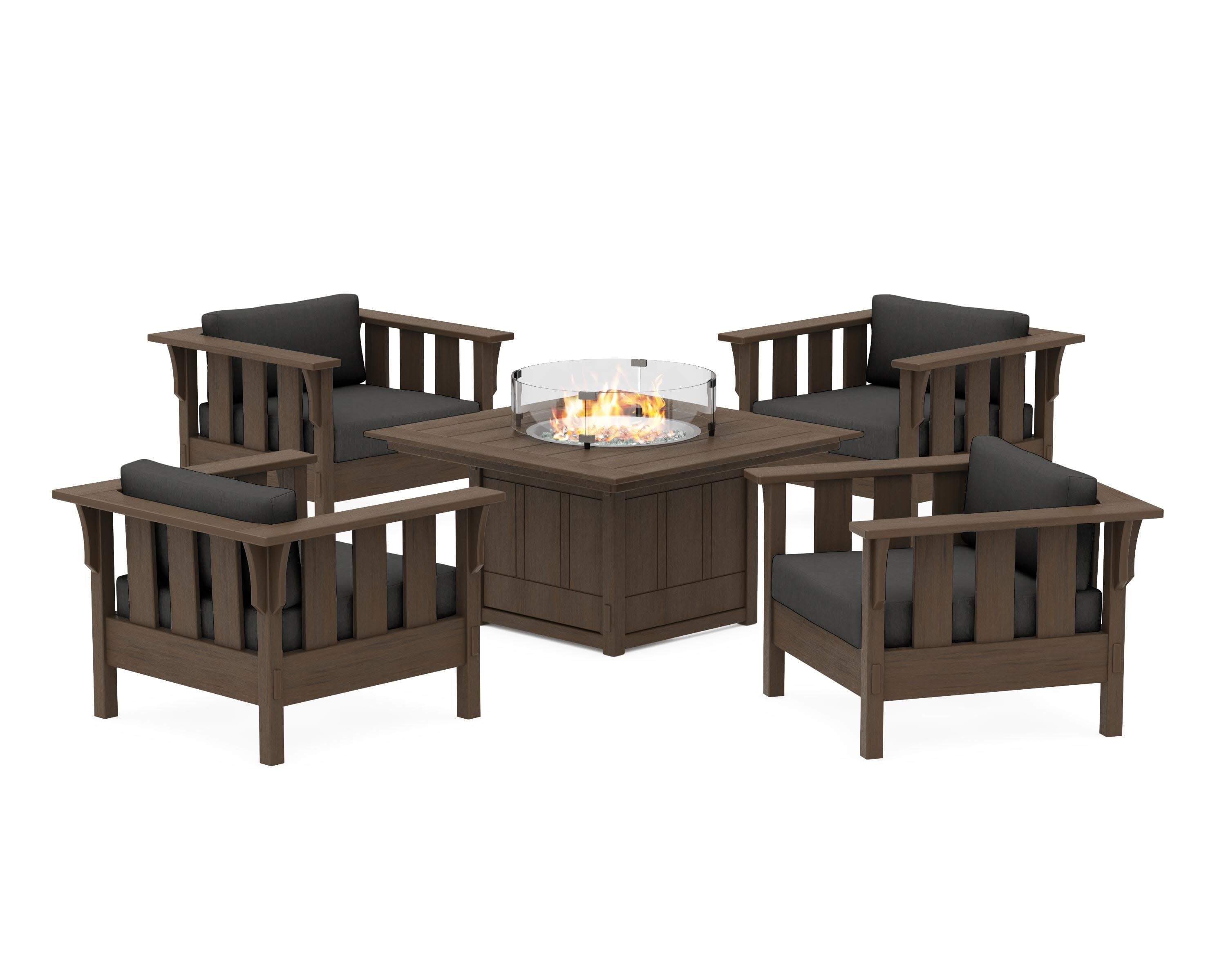 Acadia 5-Piece Deep Seating Set with Fire Pit Table in Kona / Spectrum Carbon