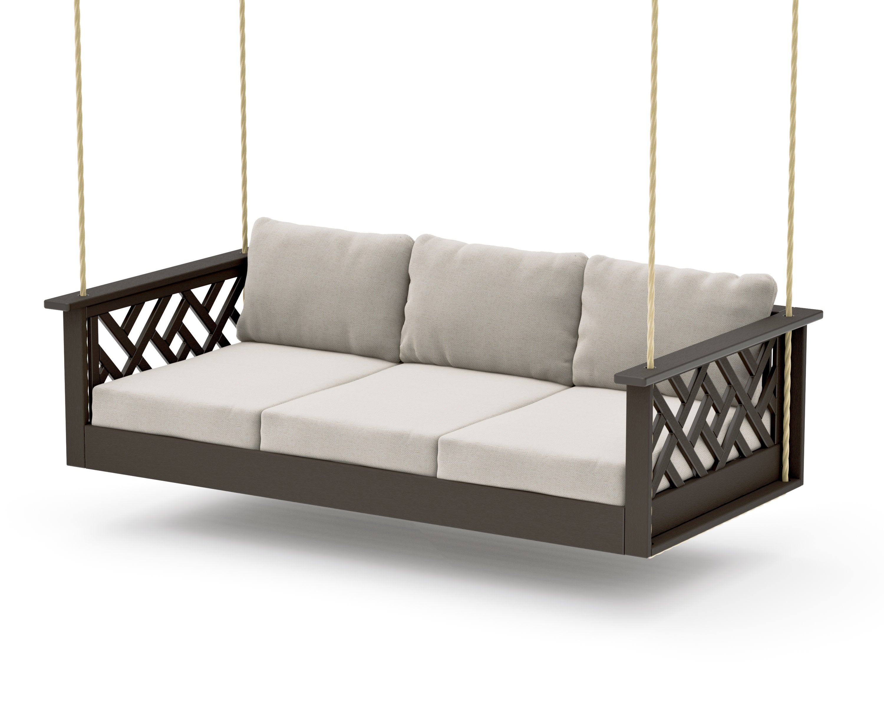 Chippendale Daybed Swing in Vintage Coffee / Dune Burlap