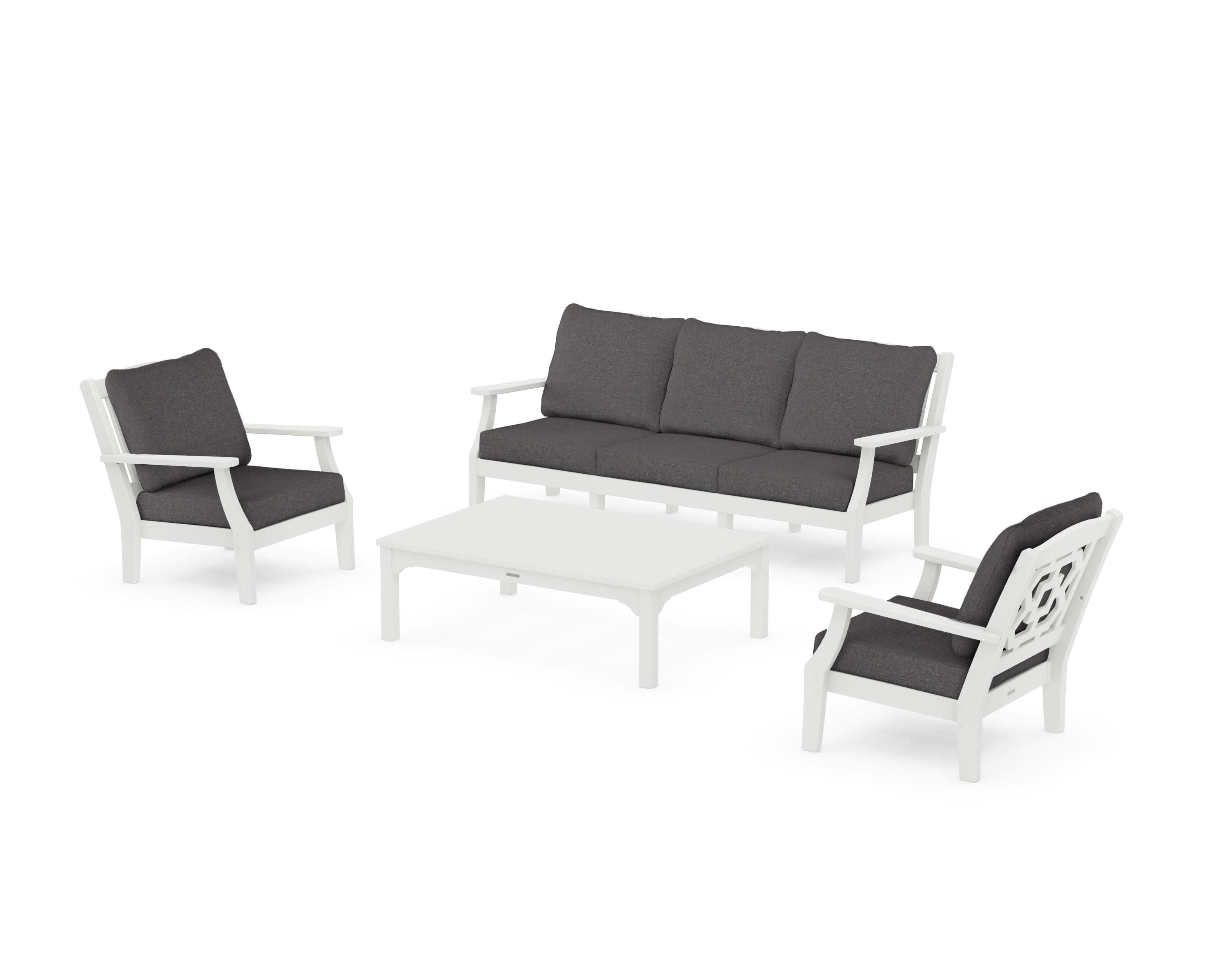 Chinoiserie 4-Piece Deep Seating Set with Sofa in Vintage White / Ash Charcoal