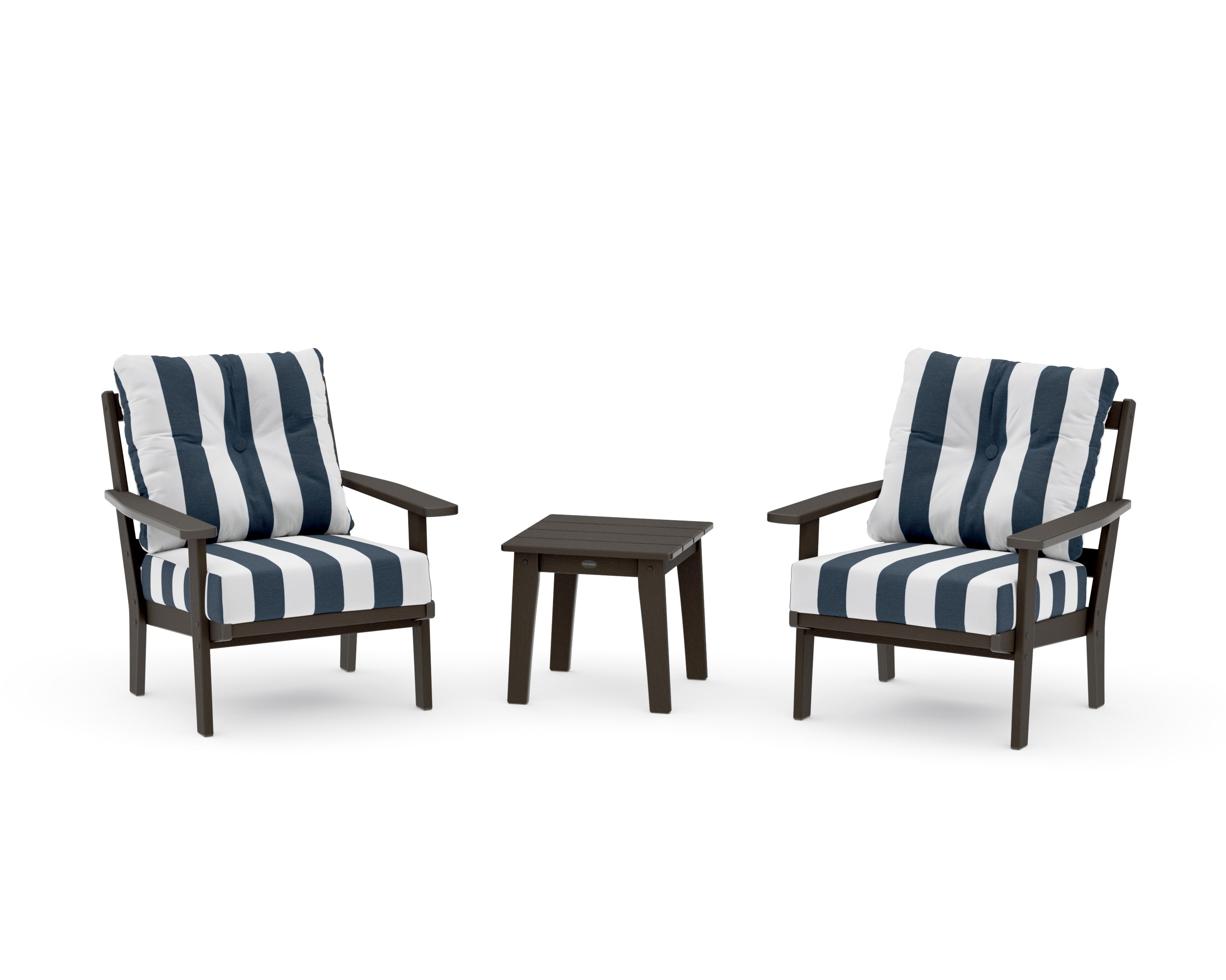 Oxford 3-Piece Deep Seating Set in Vintage Coffee / Cabana Stripe Marine Indigo