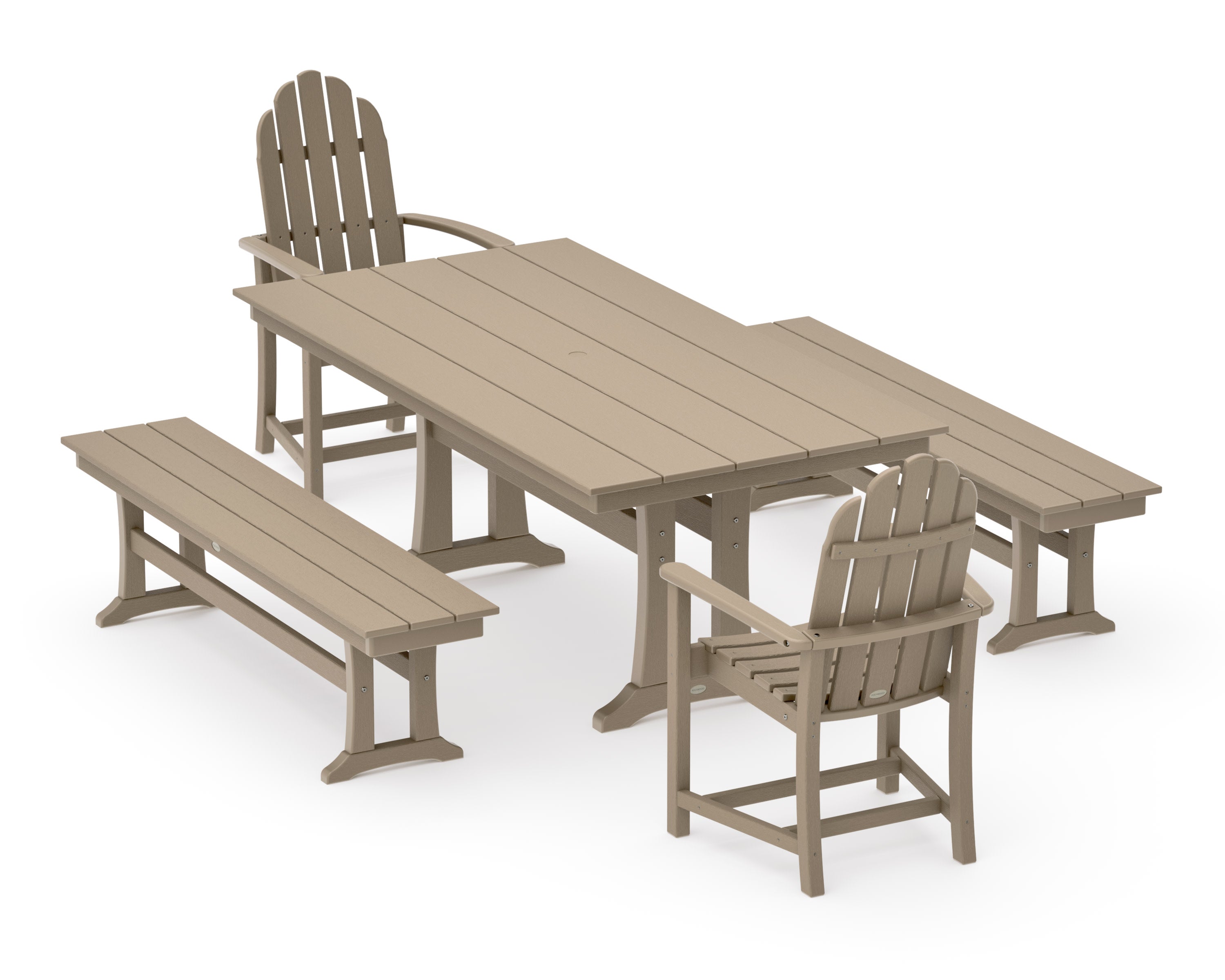 Classic Adirondack 5-Piece Farmhouse Dining Set With Trestle Legs in Vintage Sahara