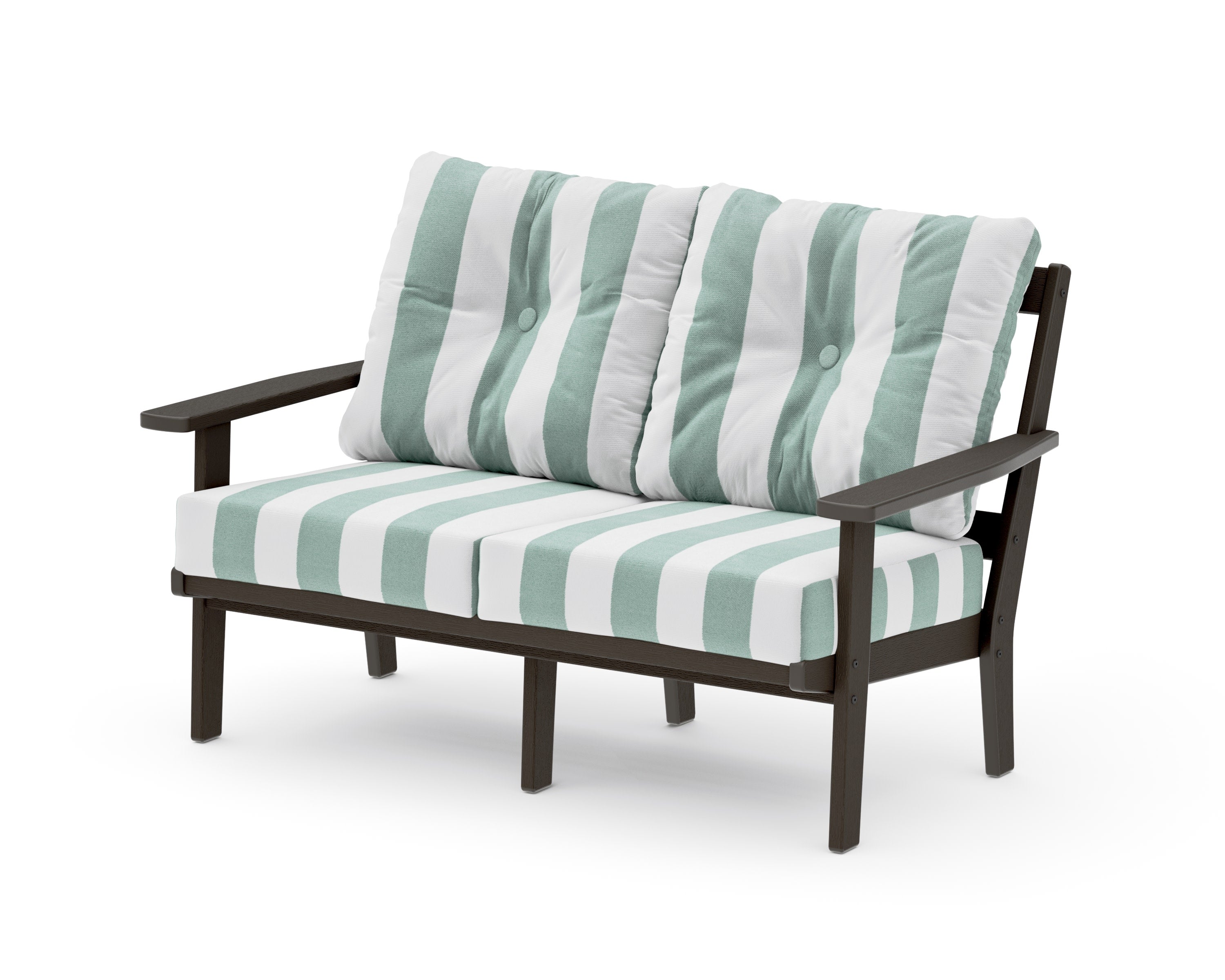 Oxford Deep SeatingLoveseat in Vintage Coffee / Cabana Stripe Glacier Spa