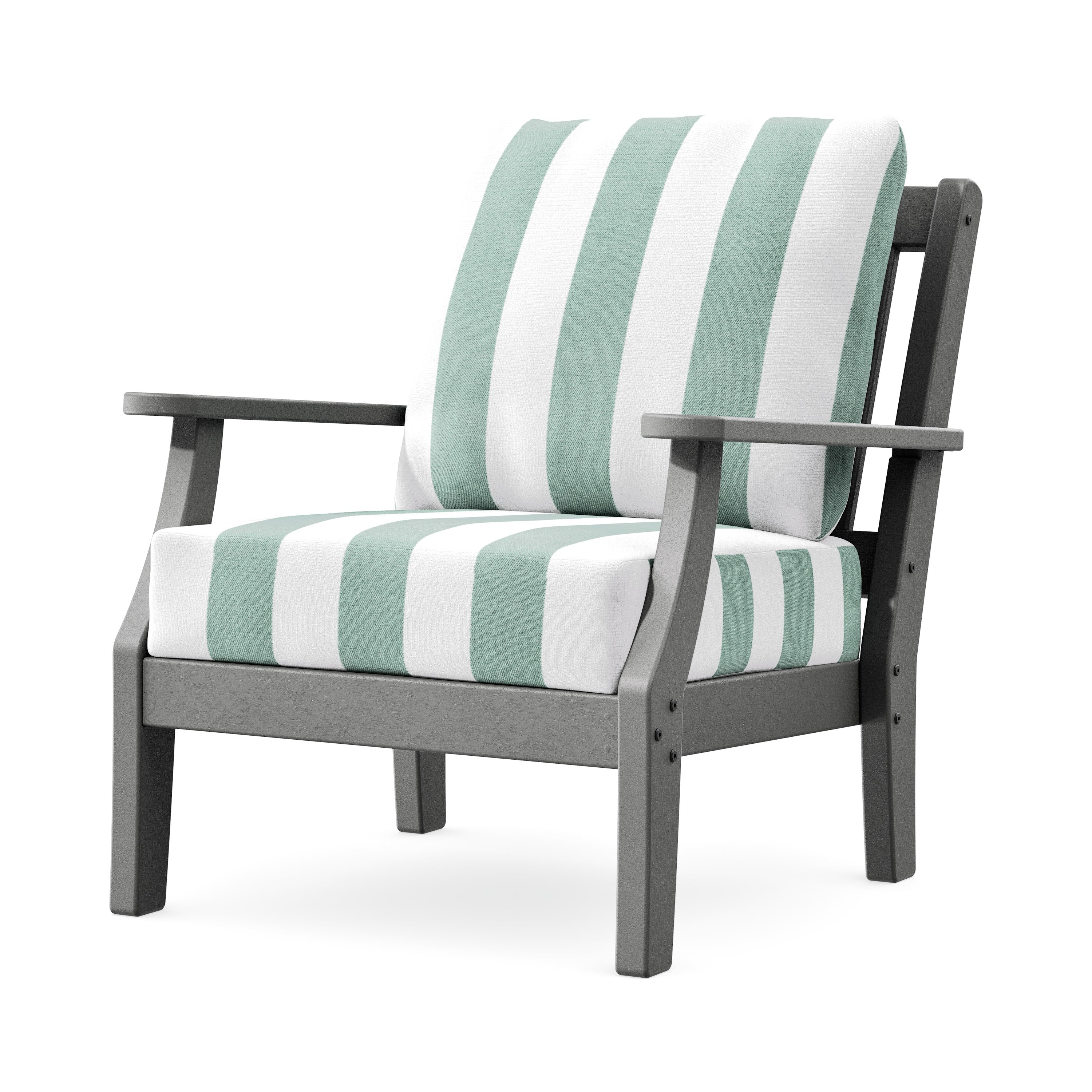 Chinoiserie Deep Seating Chair in Slate Grey / Cabana Stripe Glacier Spa