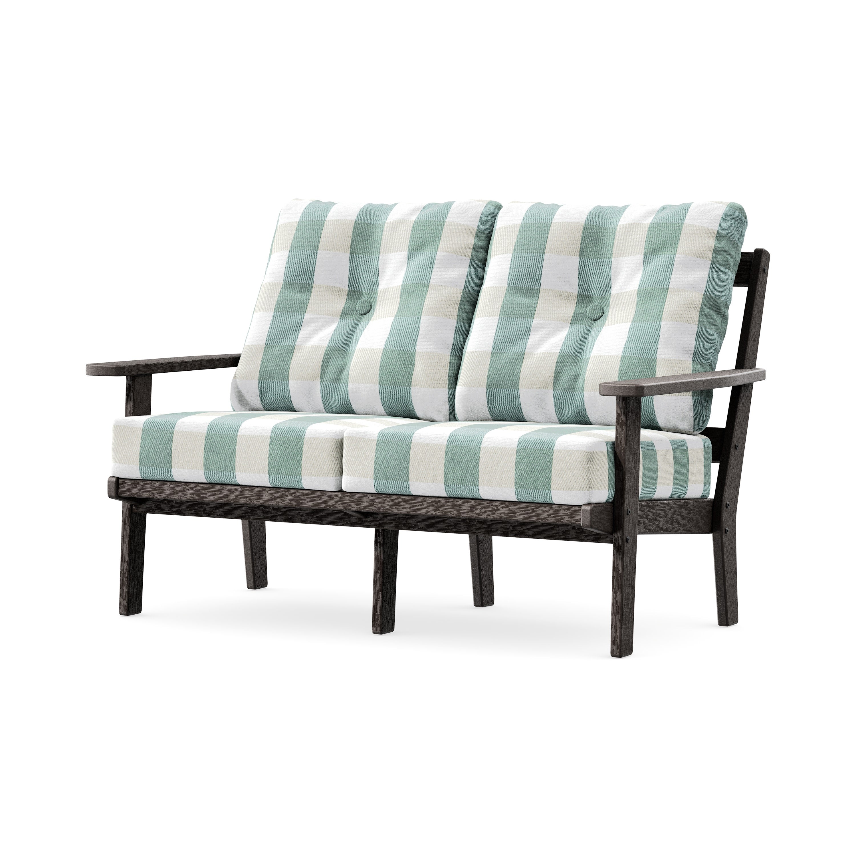 Prairie Deep SeatingLoveseat in Vintage Coffee / Buffalo Plaid Glacier Spa