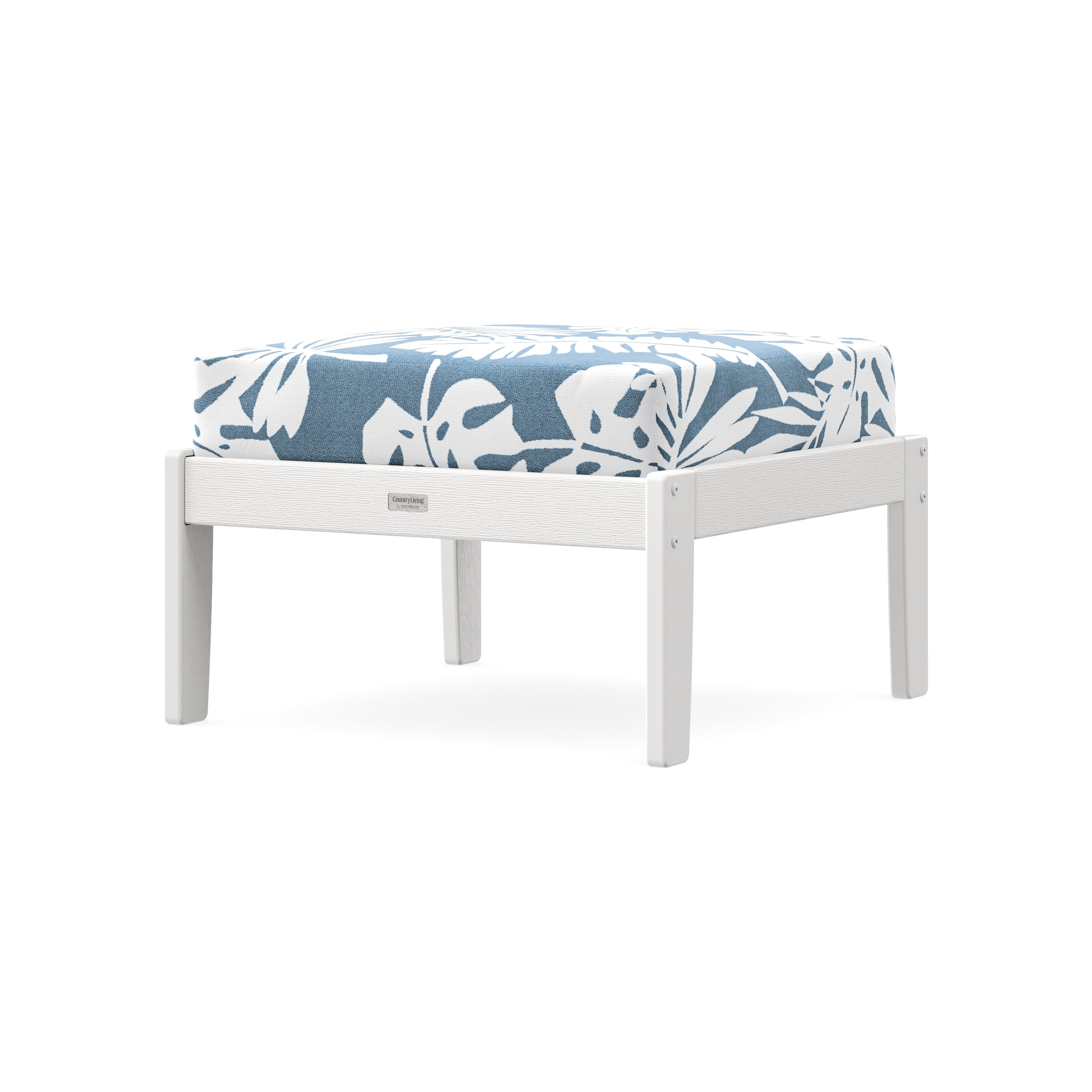 Cottage Deep Seating Ottoman in Vintage White / Leaf Sky Blue