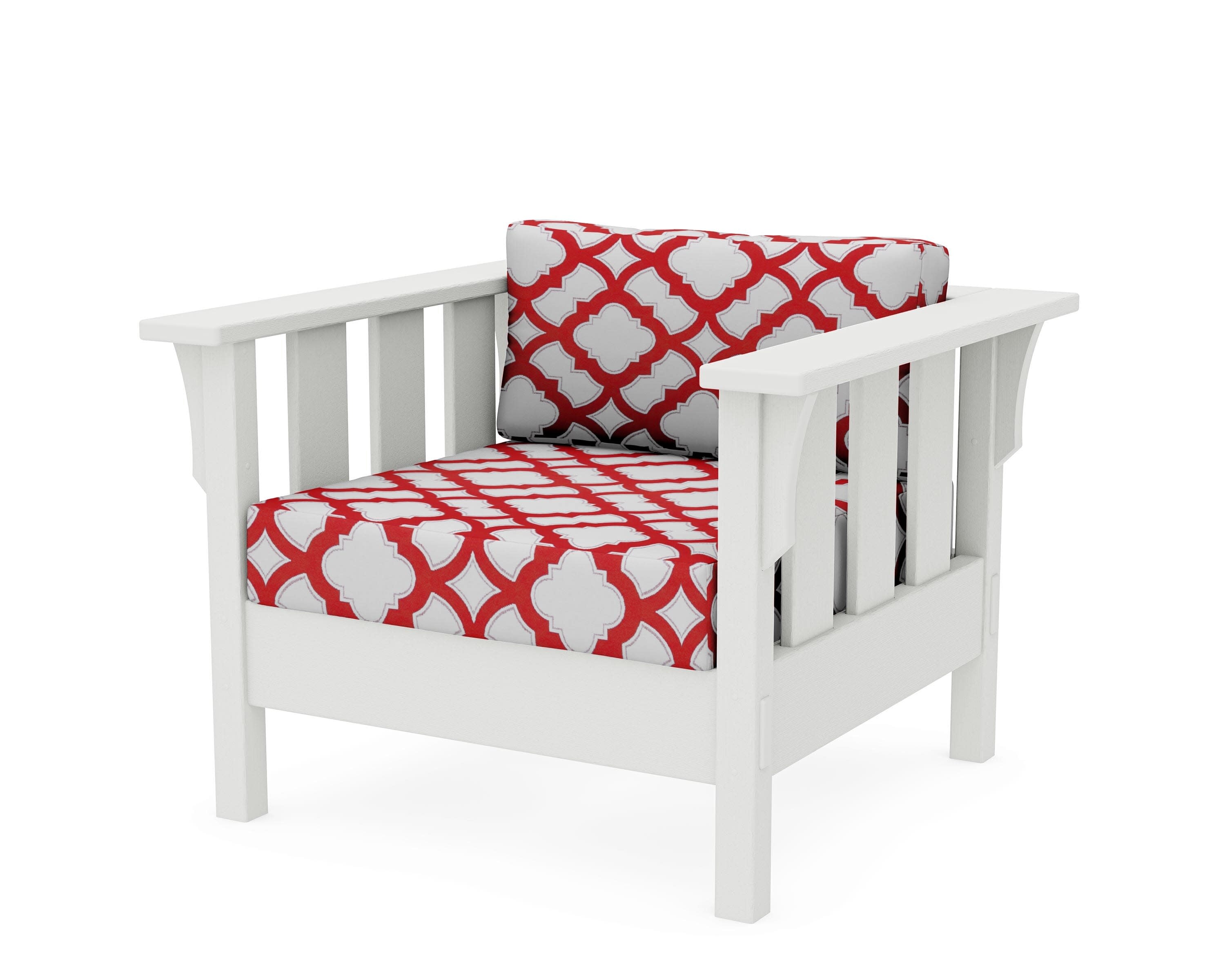 Acadia Deep Seating Chair in Vintage White / Trellis Crimson