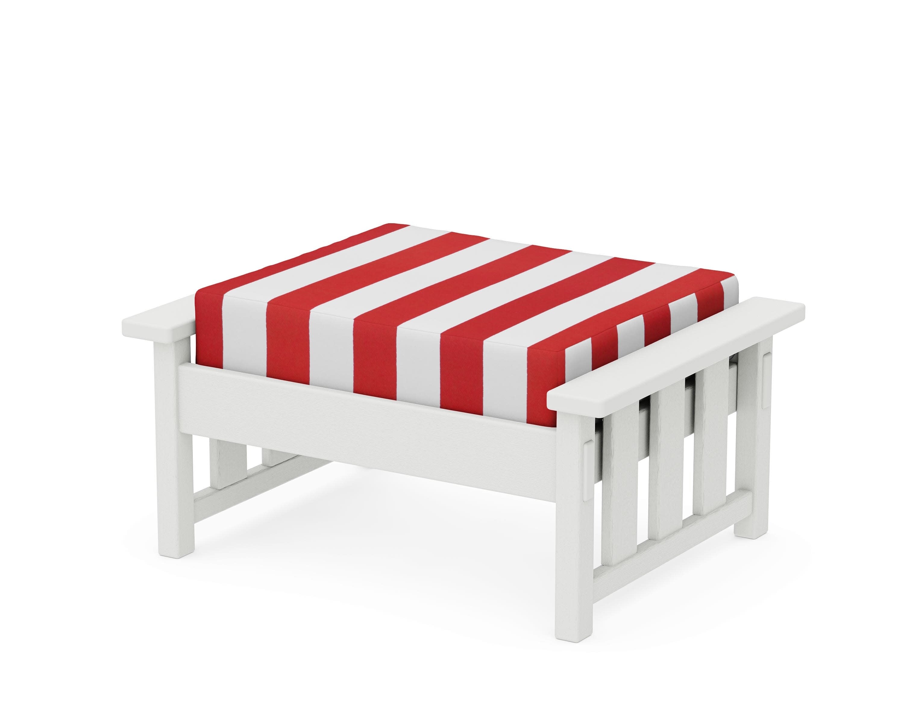 Acadia Deep Seating Ottoman in Vintage White / Cabana Stripe Crimson