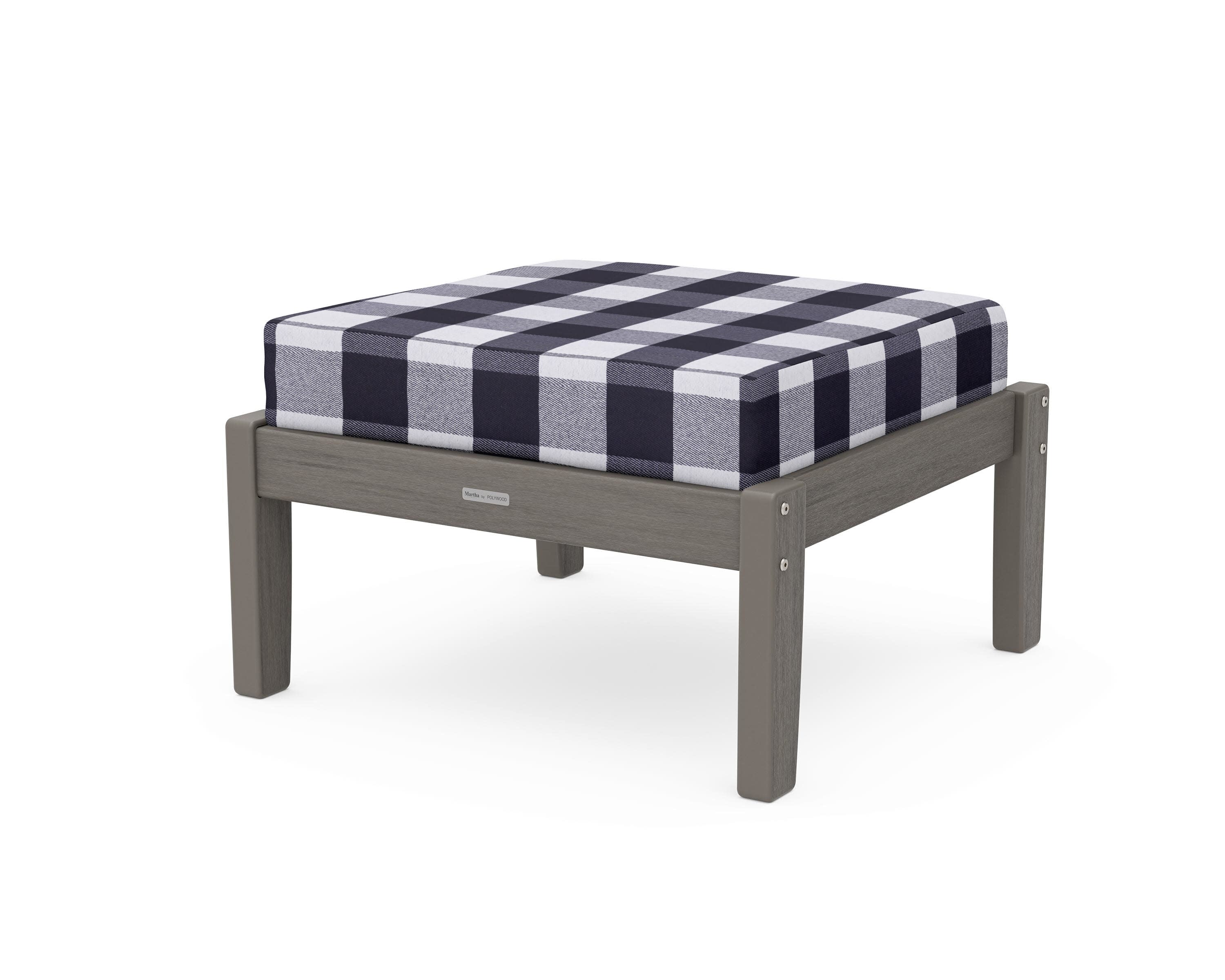 Chinoiserie Deep Seating Ottoman in Driftwood / Buffalo Plaid Navy