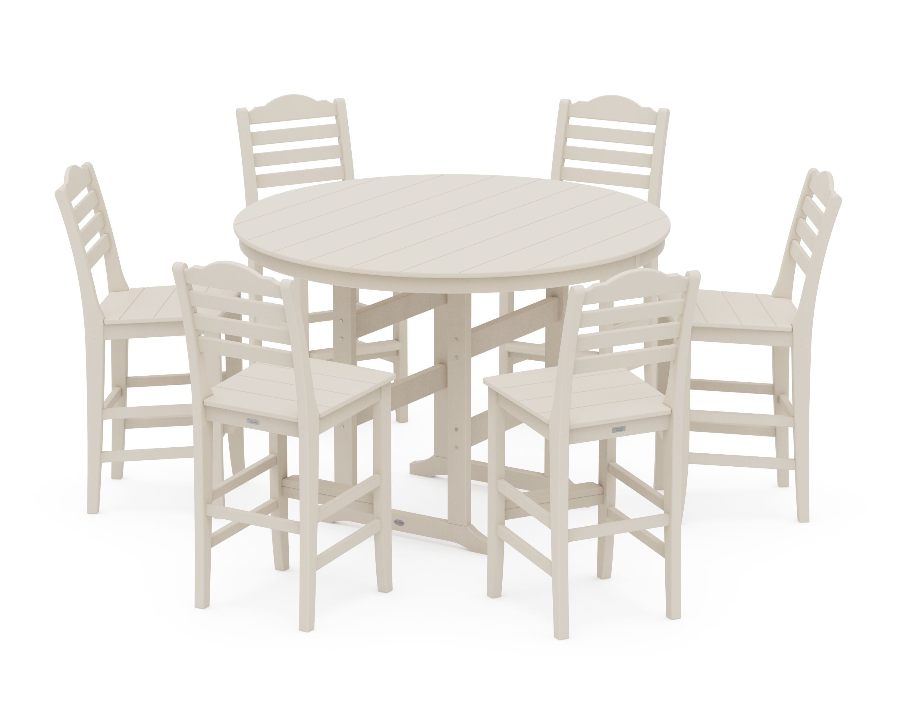 Savannah 7-Piece Farmhouse Side Chair Round Bar Set in Sand