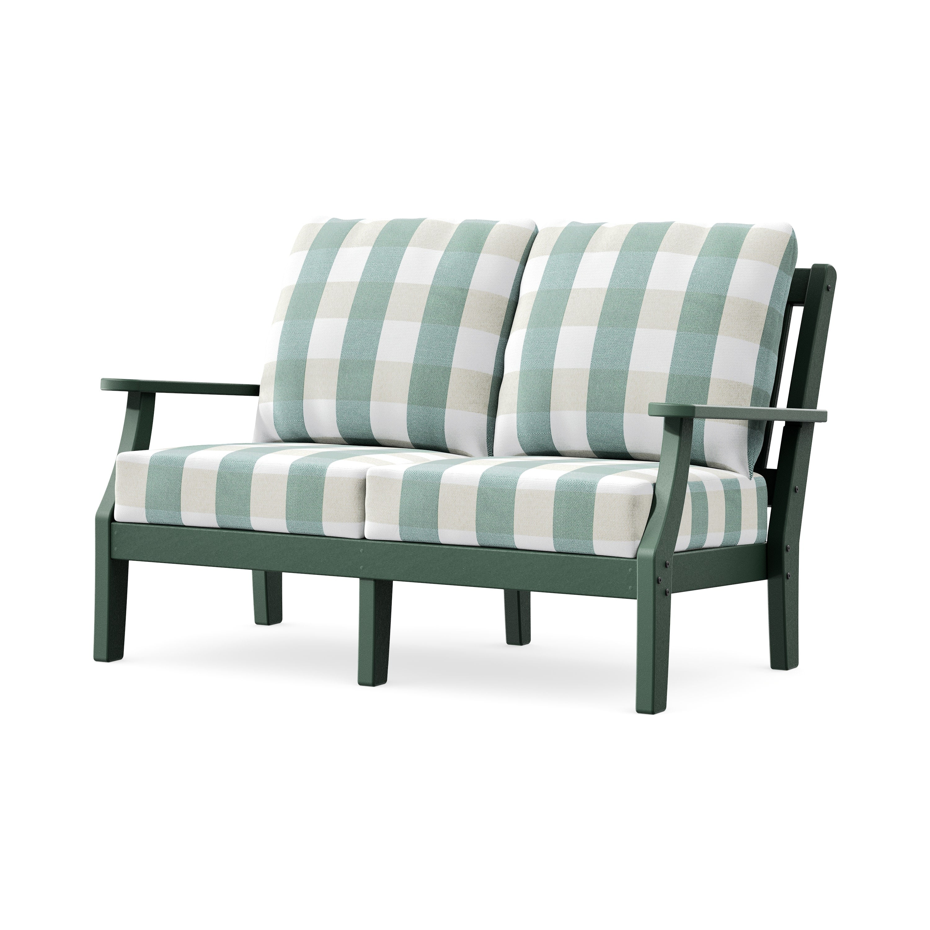 Chinoiserie Deep Seating Loveseat in Green / Buffalo Plaid Glacier Spa