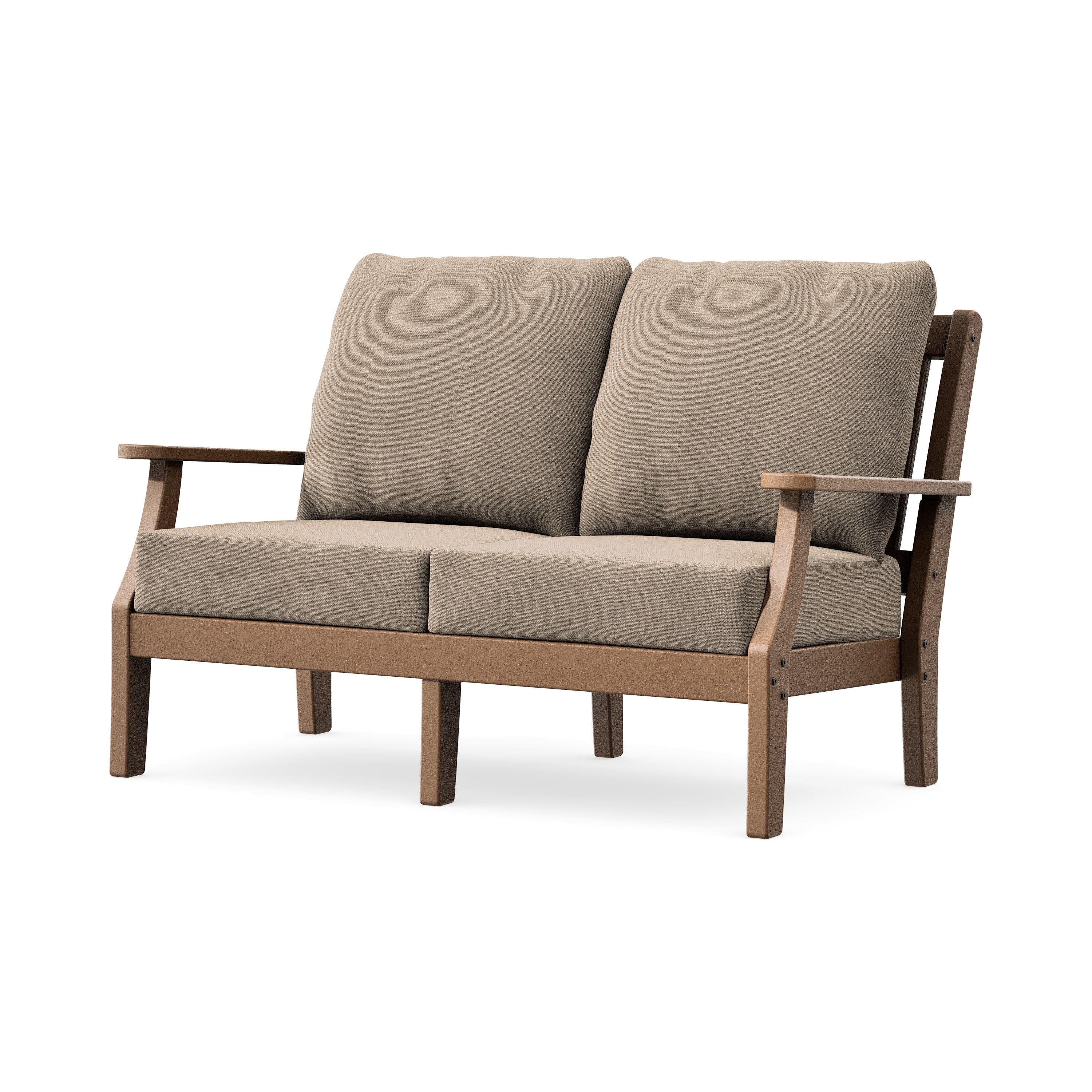 Chinoiserie Deep Seating Loveseat in Teak / Spiced Burlap