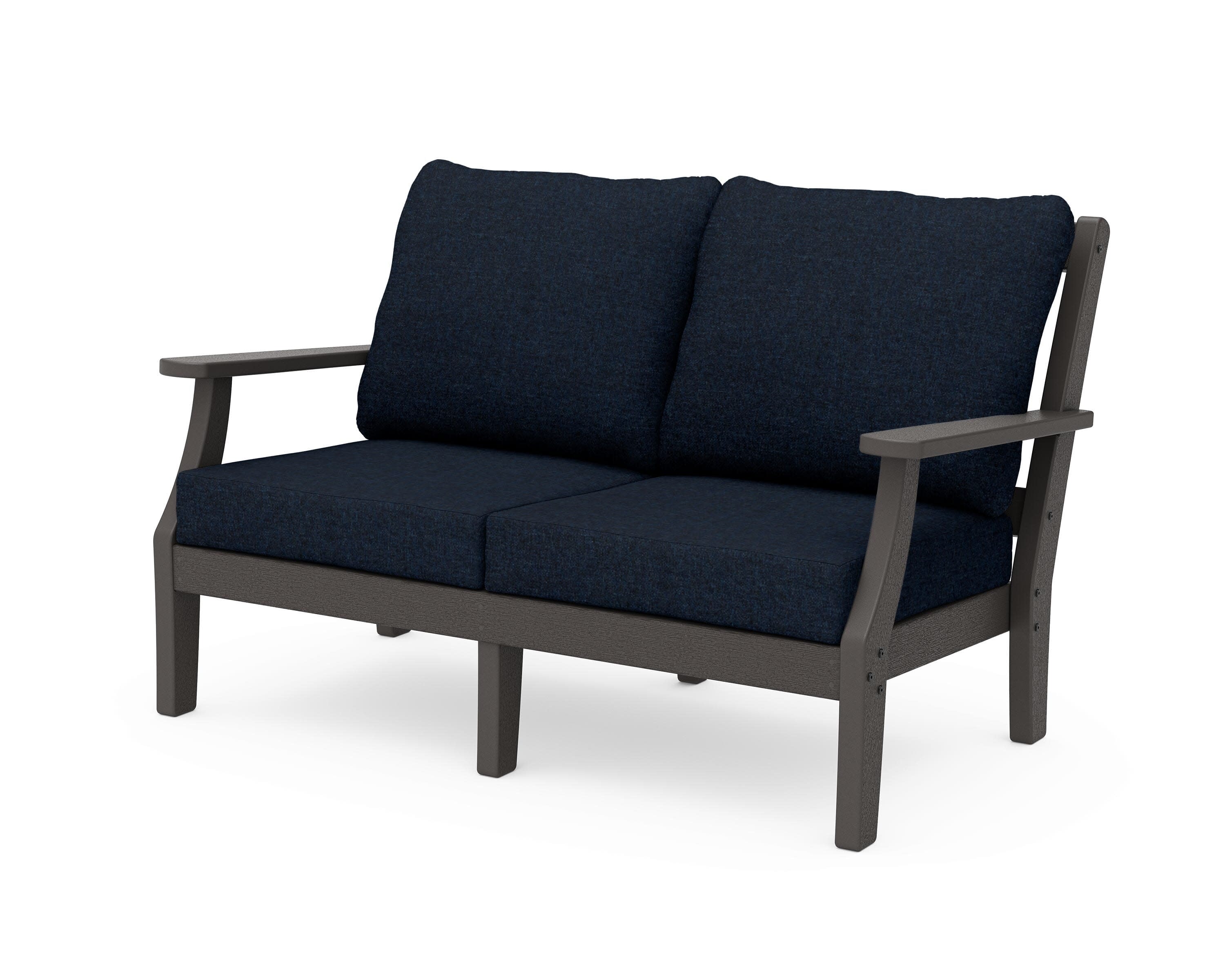 Chinoiserie Deep Seating Loveseat in Vintage Coffee / Marine Indigo
