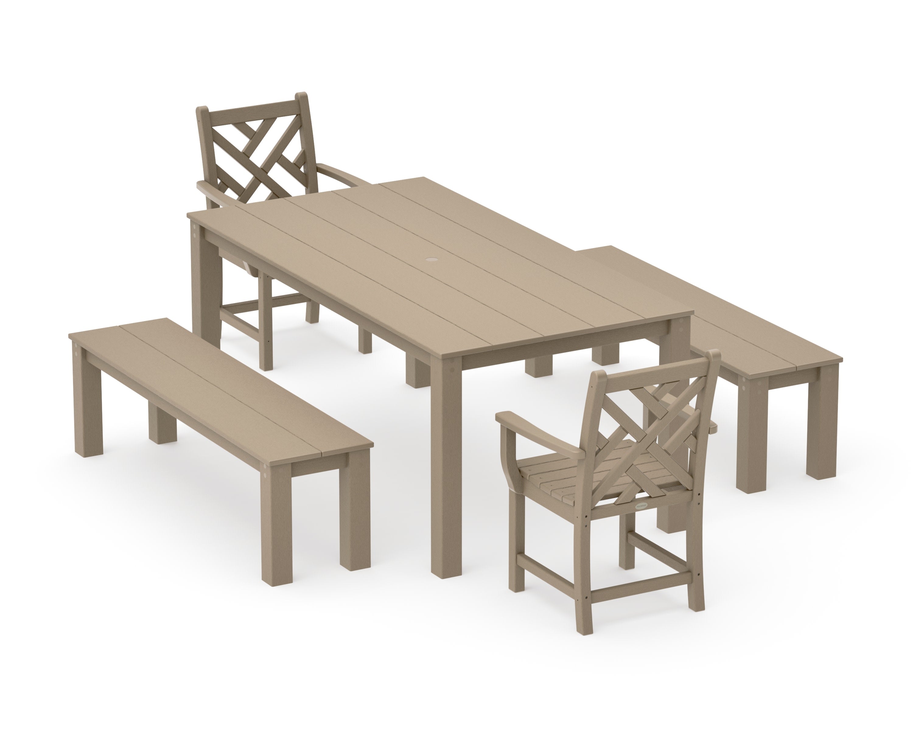 Chippendale 5-Piece Parsons Dining Set with Benches in Vintage Sahara