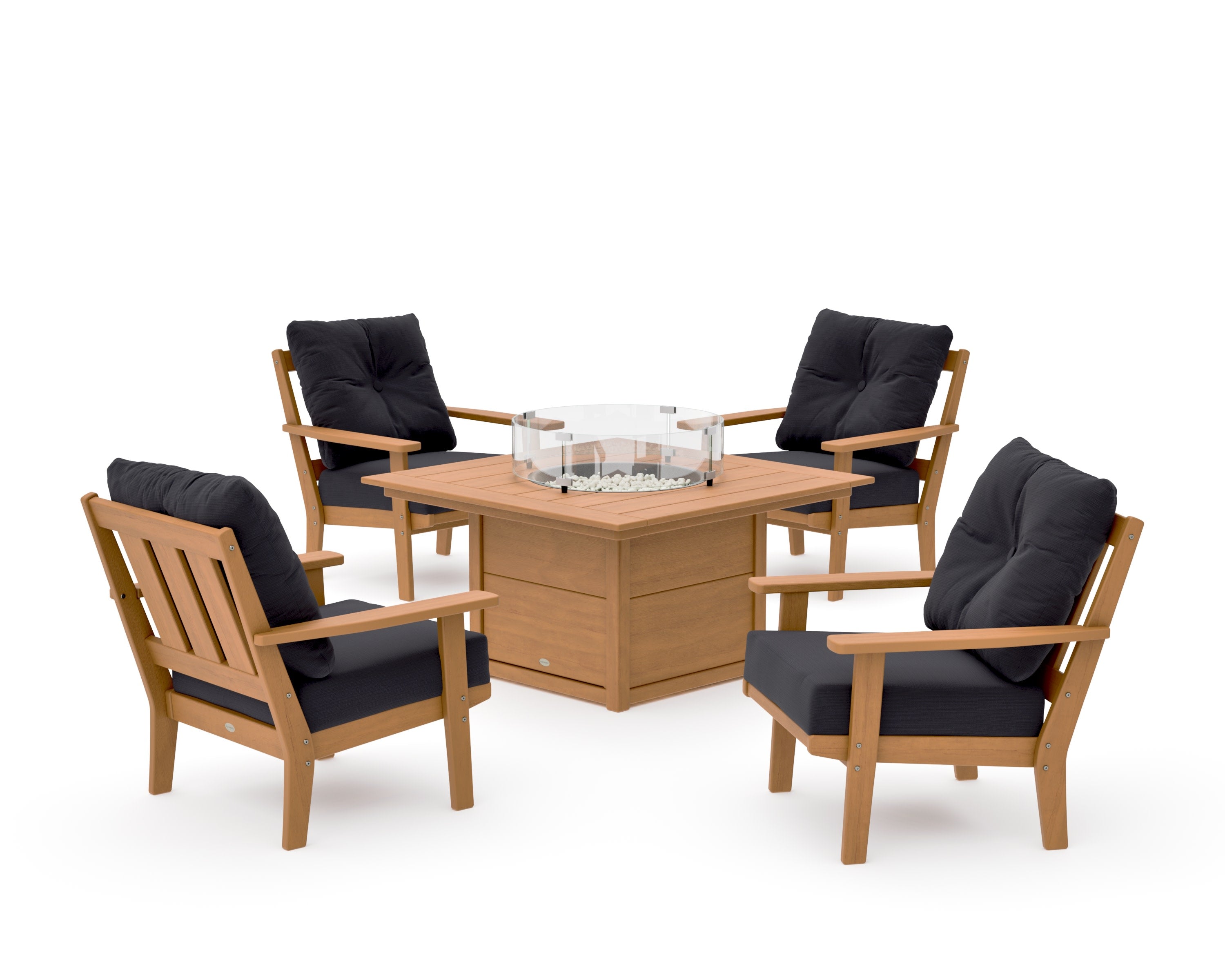 Oxford 5-Piece Deep Seating Set with Fire Pit Table in Natural / Midnight Linen