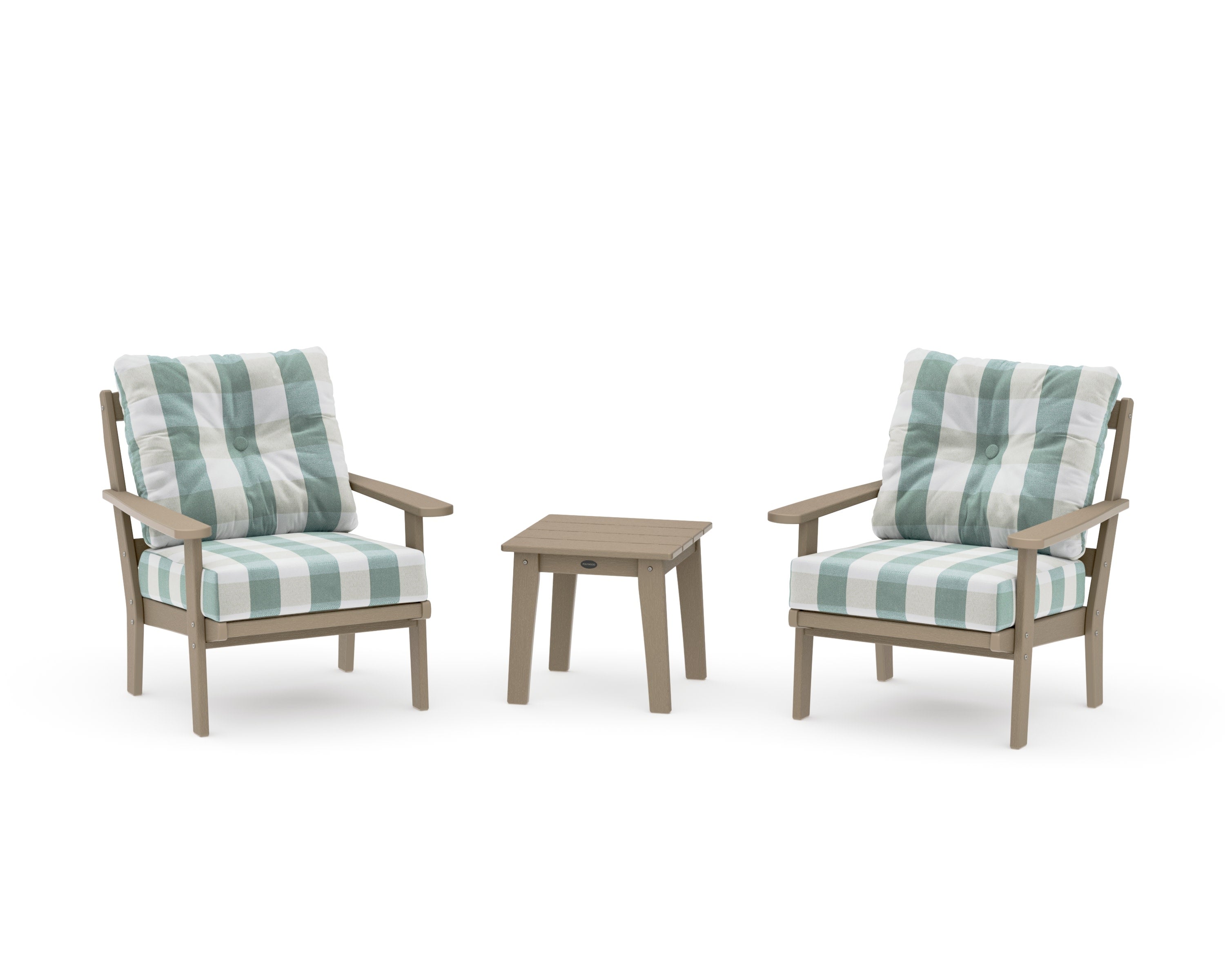 Mission 3-Piece Deep Seating Set in Vintage Sahara / Buffalo Plaid Glacier Spa