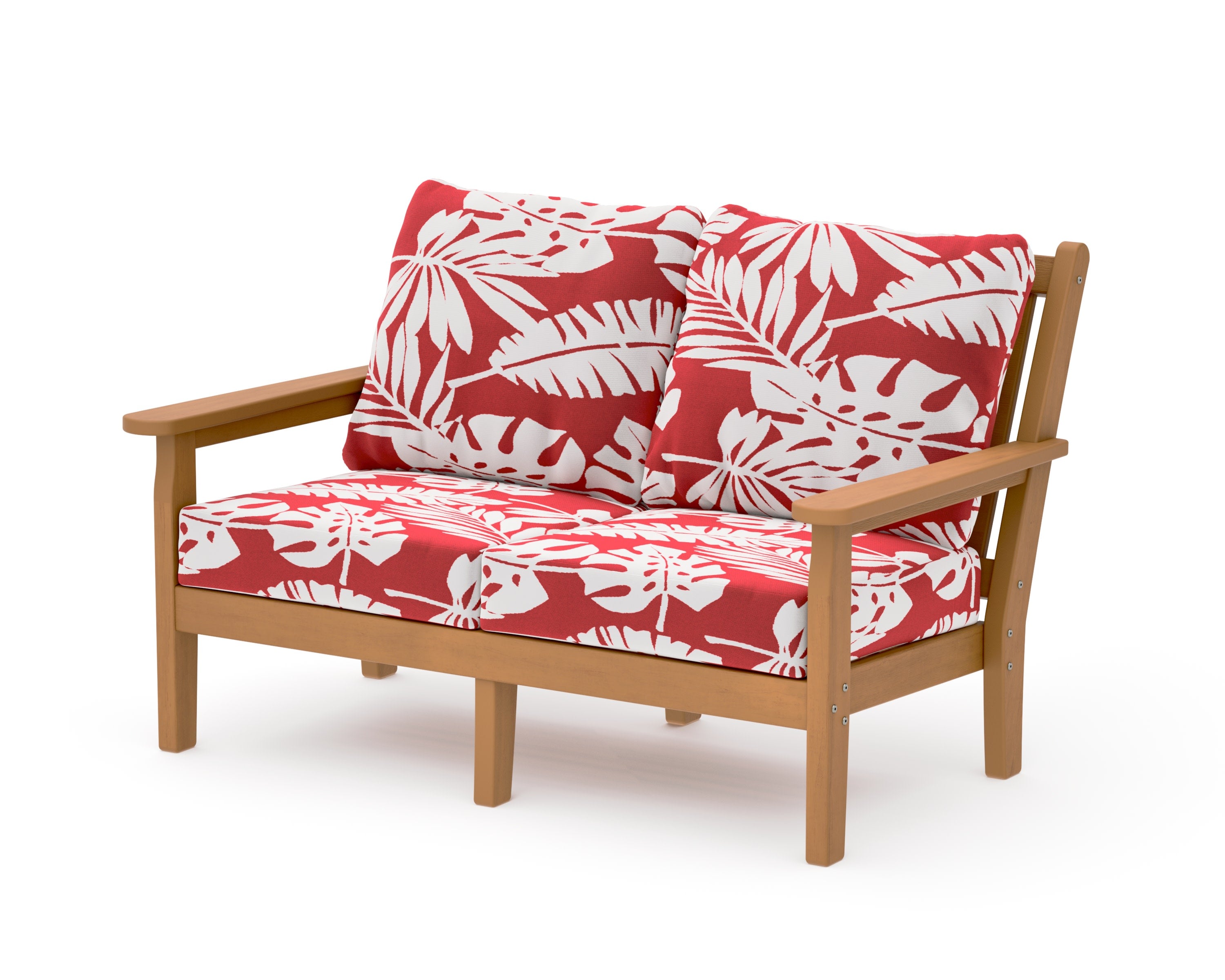 Chippendale Deep Seating Loveseat in Natural / Leaf Crimson
