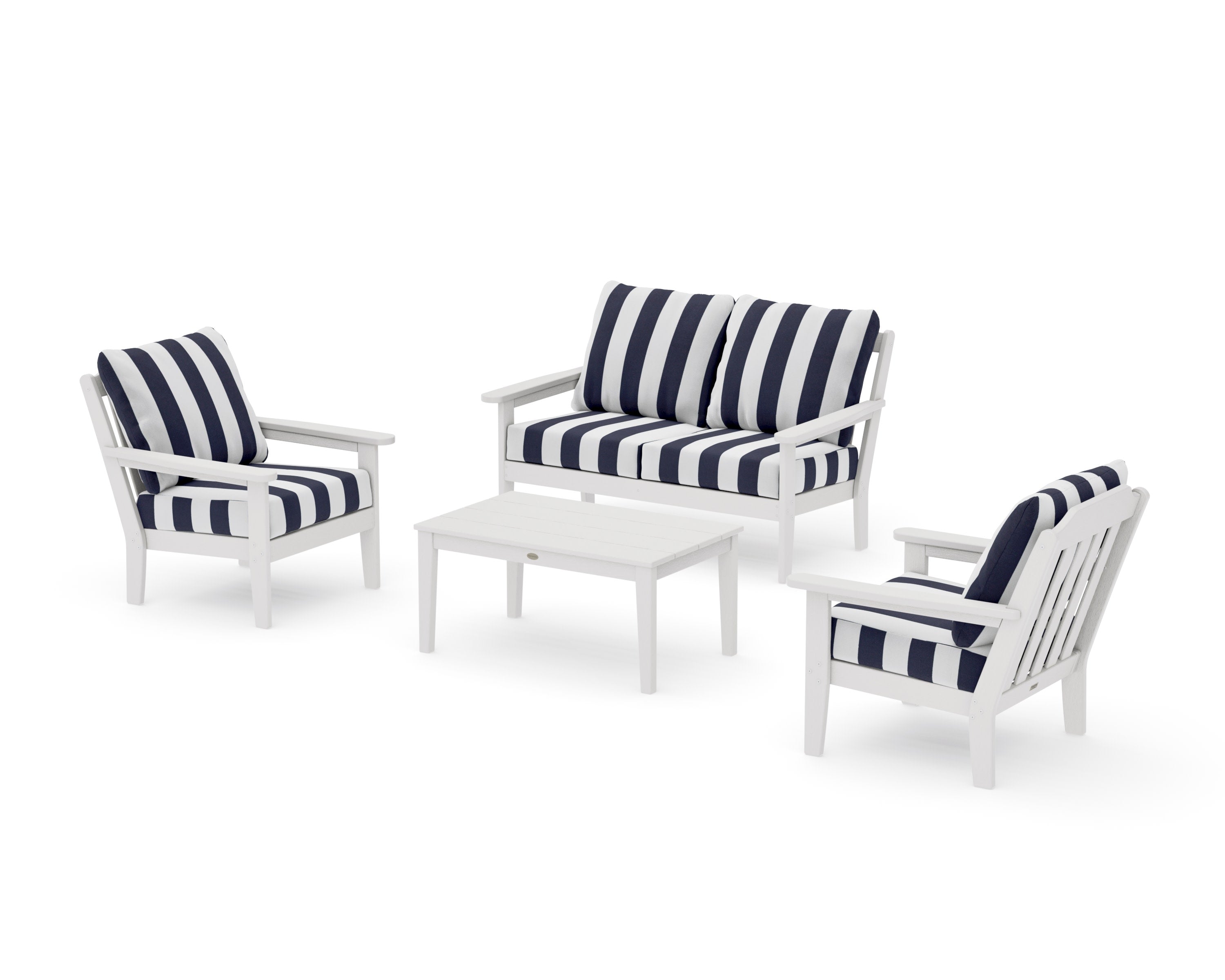 Cottage 4-Piece Deep Seating Set with Loveseat in Vintage White / Cabana Stripe Navy