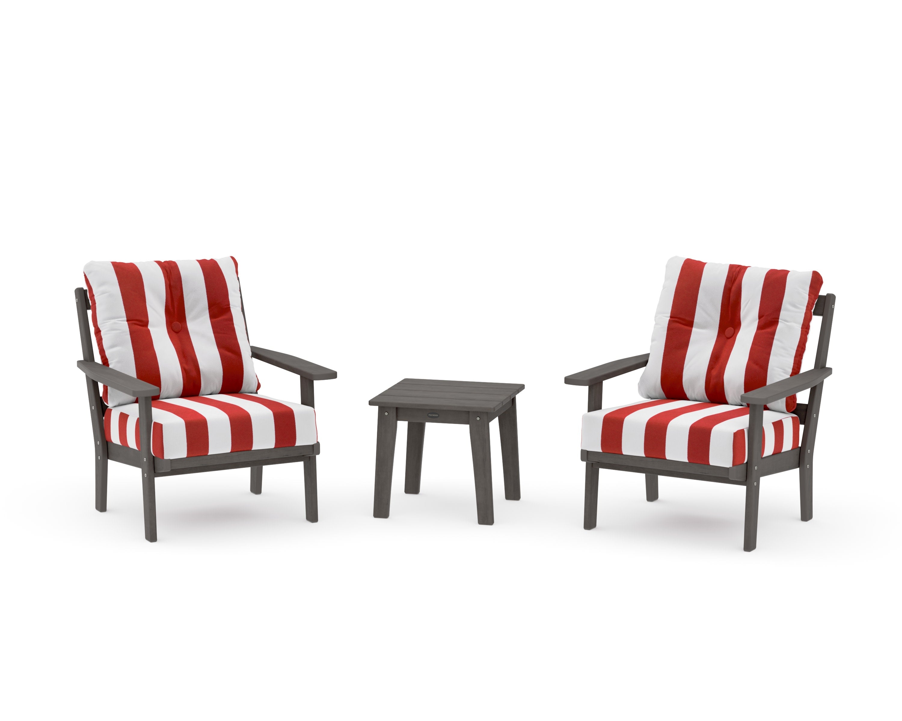 Oxford 3-Piece Deep Seating Set in Driftwood / Cabana Stripe Crimson