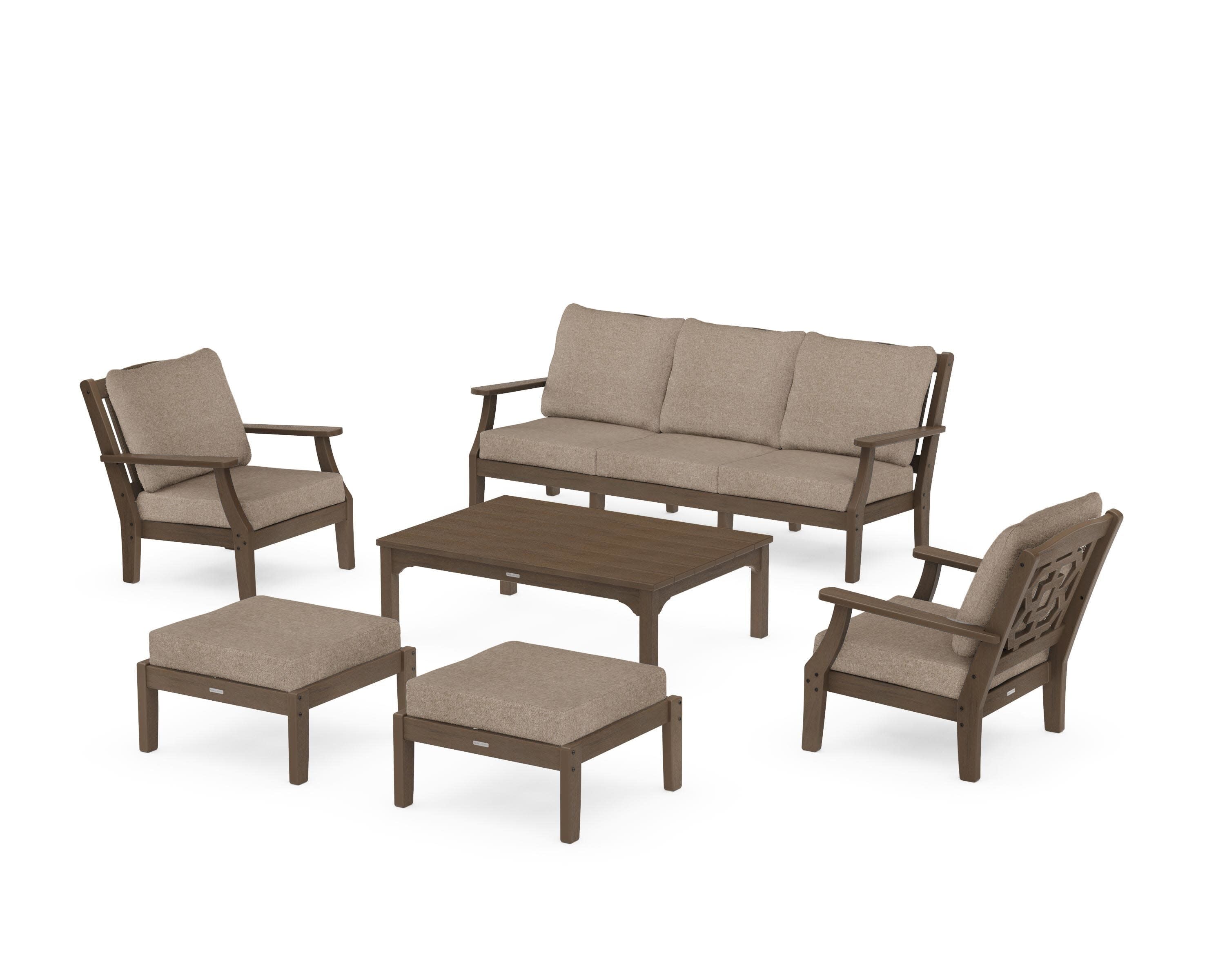 Chinoiserie 6-Piece Lounge Sofa Set in Kona / Spiced Burlap