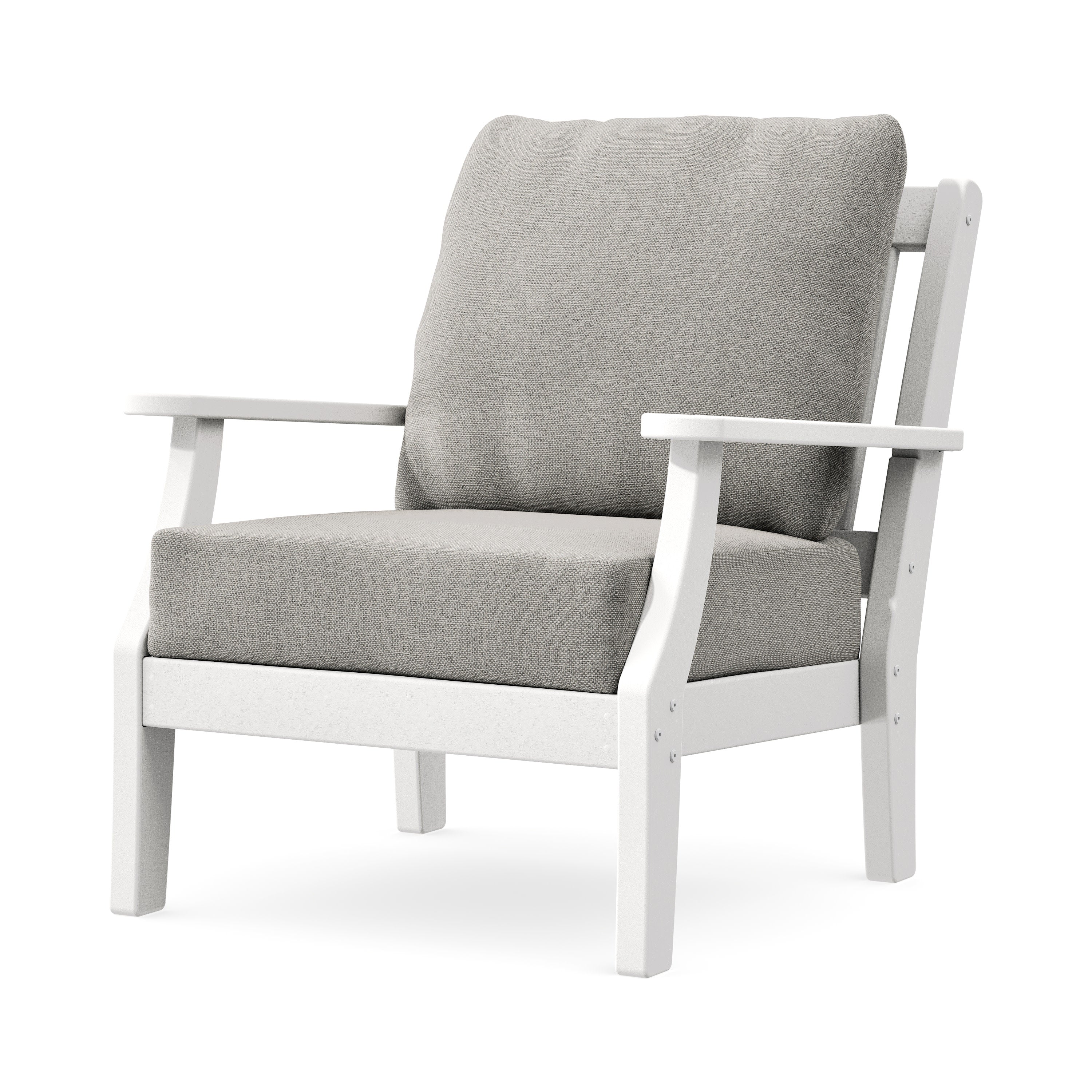 Chinoiserie Deep Seating Chair in White / Weathered Tweed