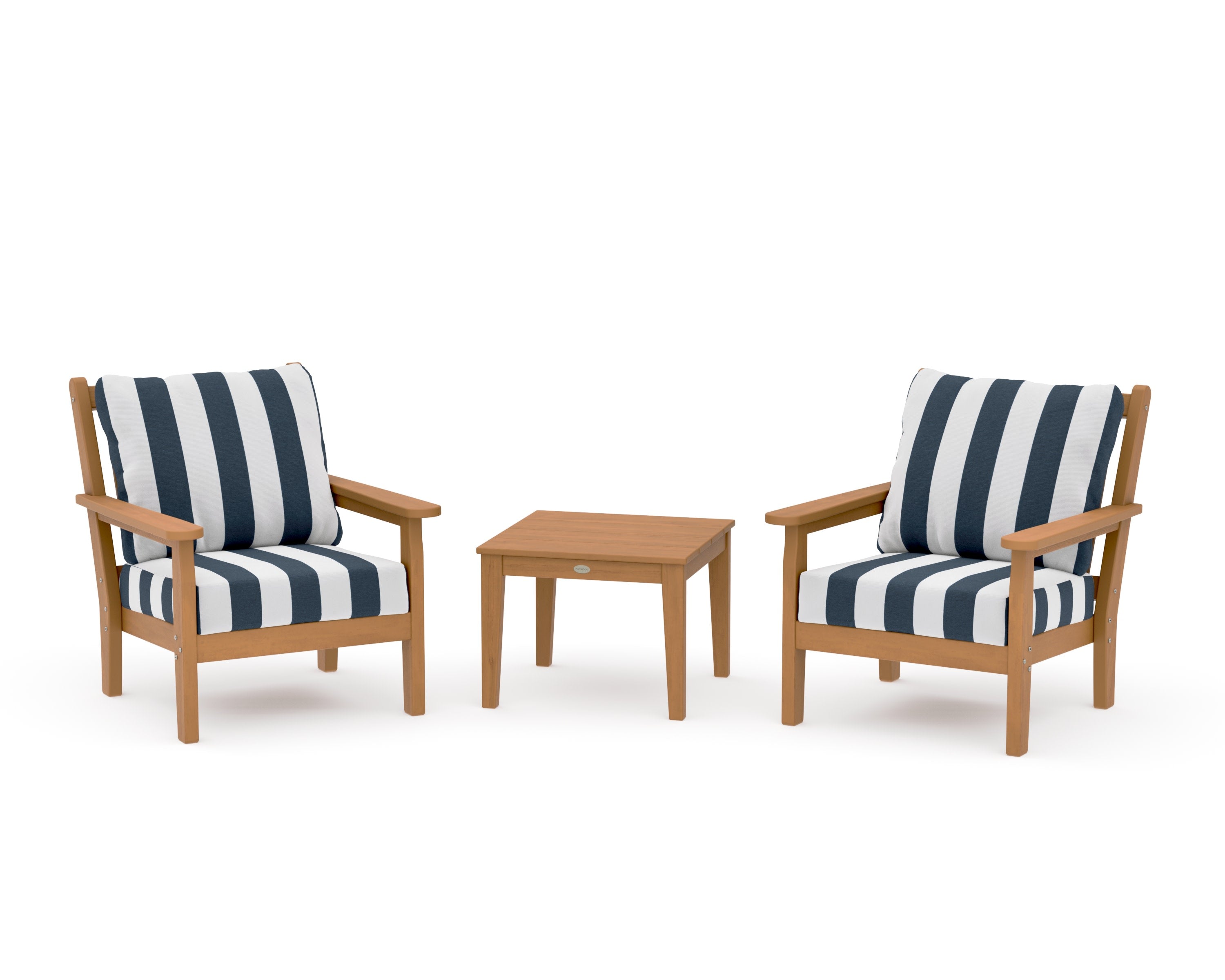 Chippendale 3-Piece Deep Seating Set in Natural / Cabana Stripe Marine Indigo