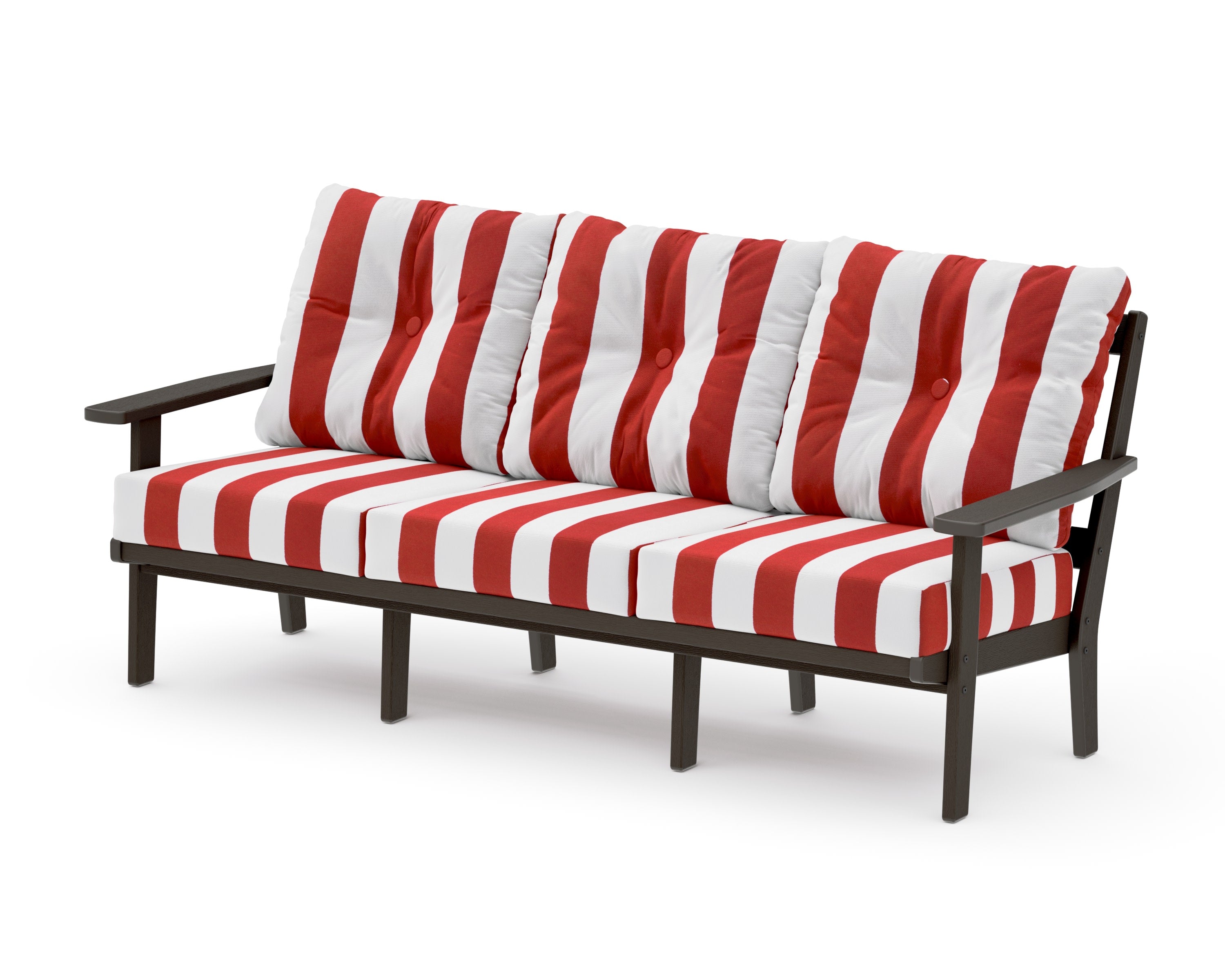 Oxford Deep Seating Sofa in Vintage Coffee / Cabana Stripe Crimson