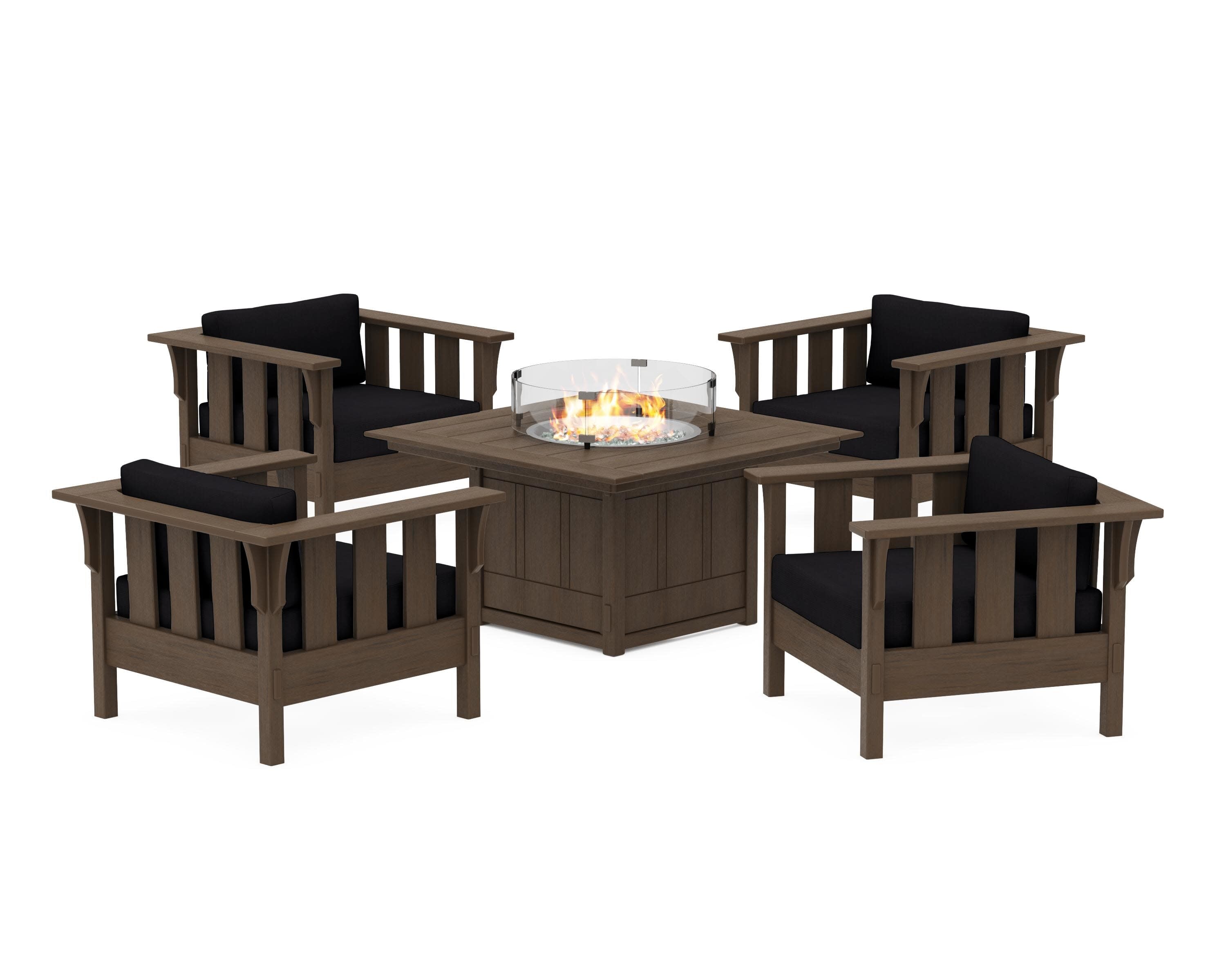 Acadia 5-Piece Deep Seating Set with Fire Pit Table in Kona / Midnight Linen
