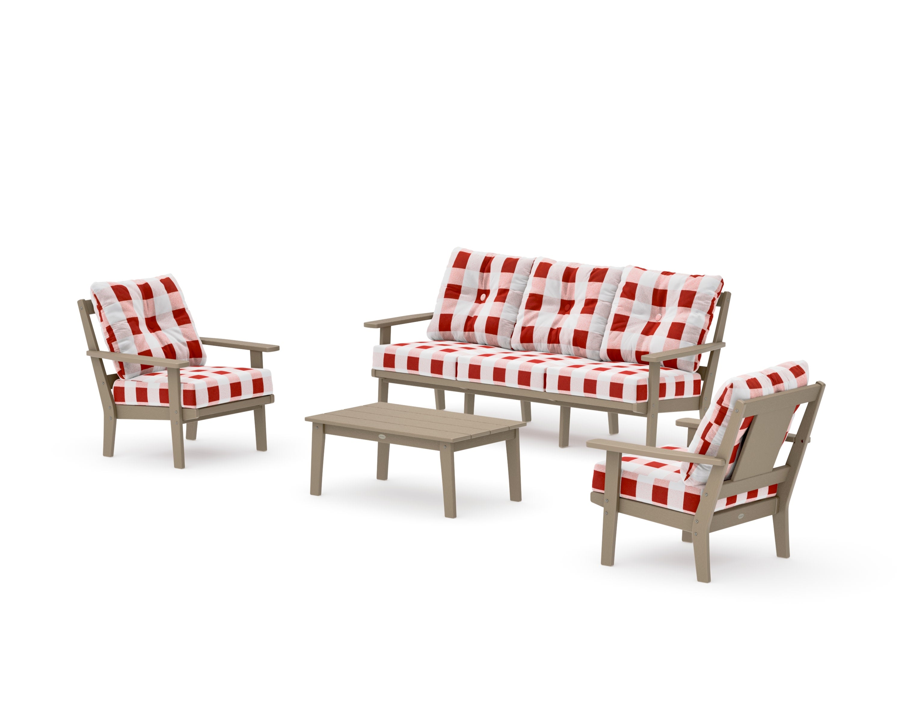 Prairie 4-Piece Deep Seating Set with Sofa in Vintage Sahara / Buffalo Plaid Crimson