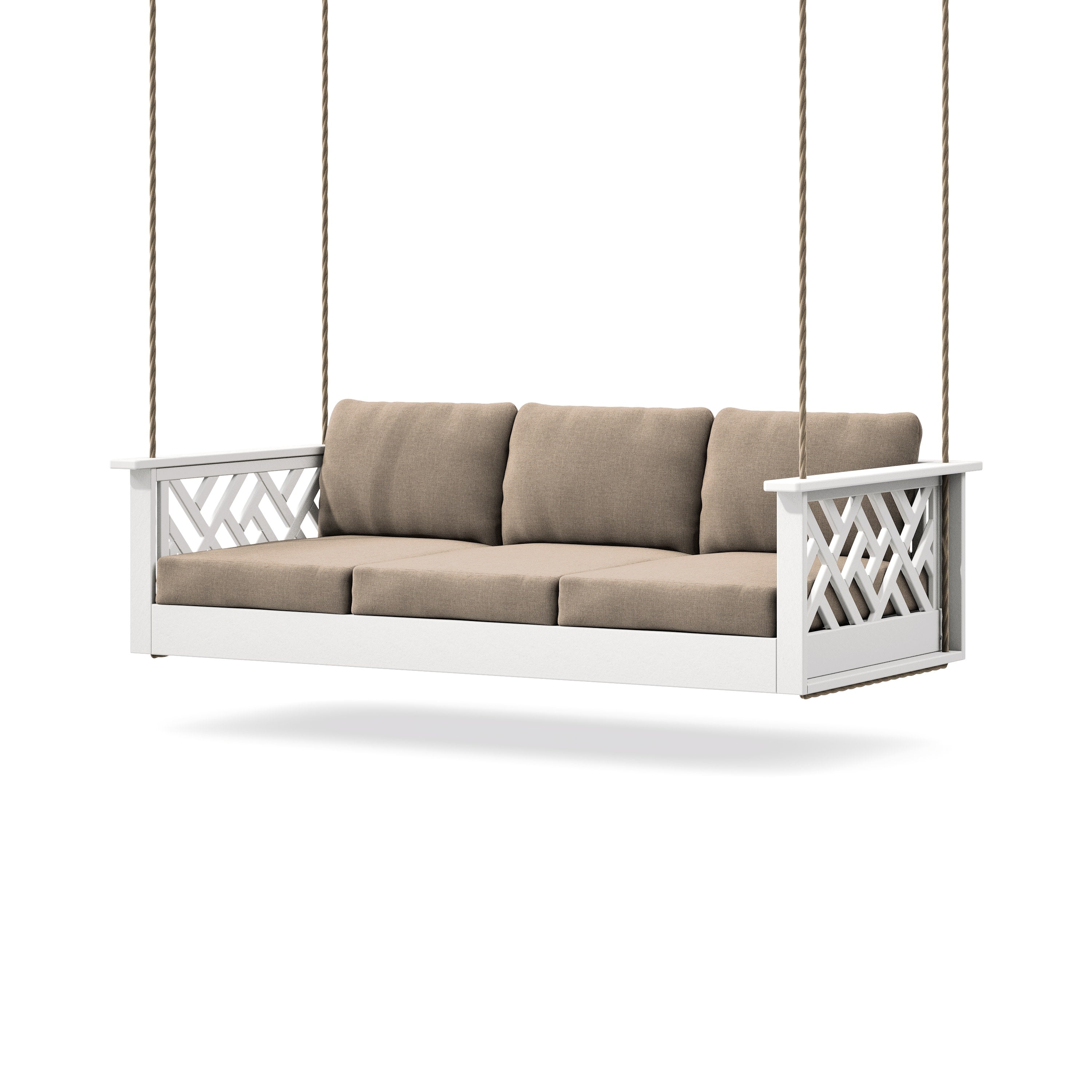 Chippendale Daybed Swing in White / Spiced Burlap