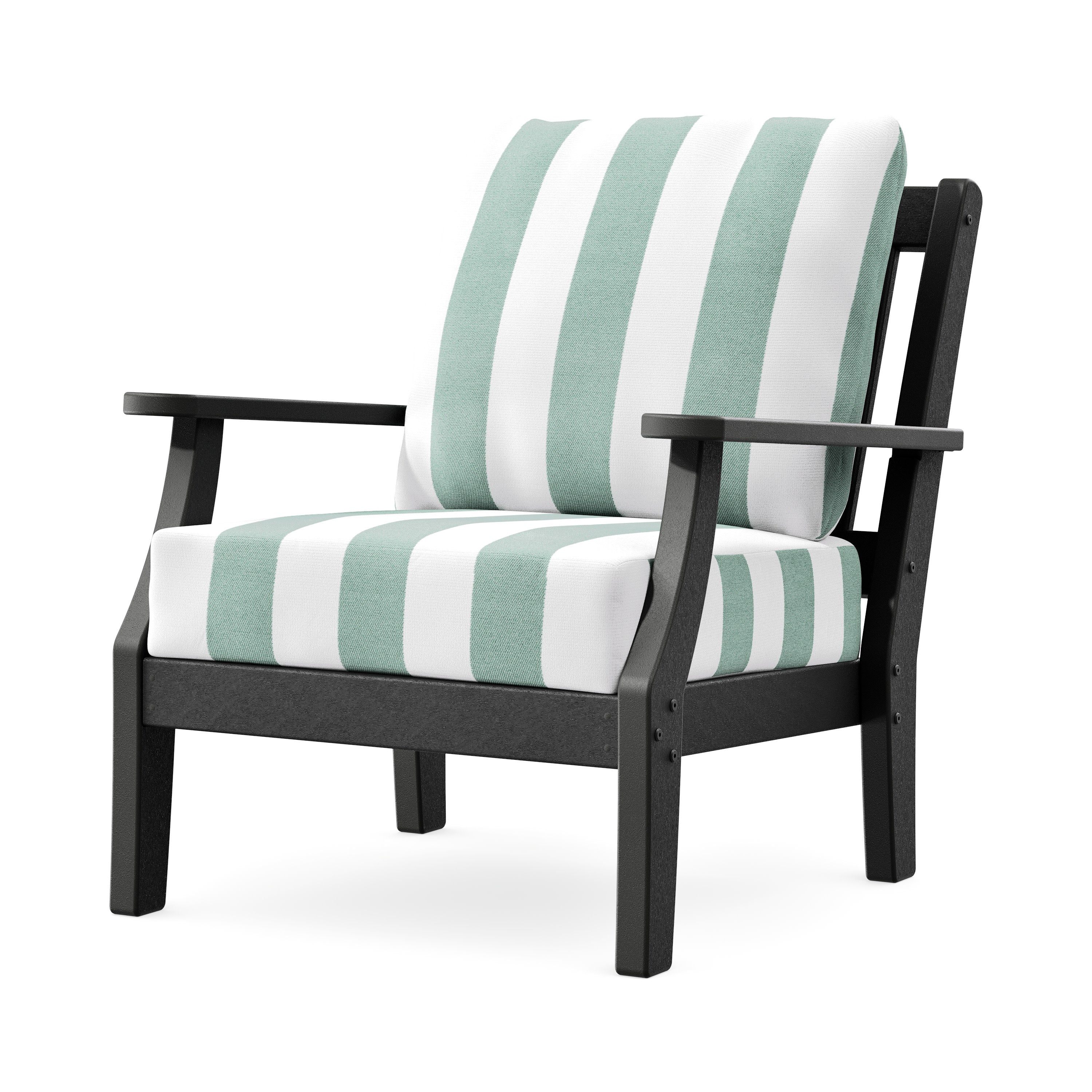 Chinoiserie Deep Seating Chair in Black / Cabana Stripe Glacier Spa