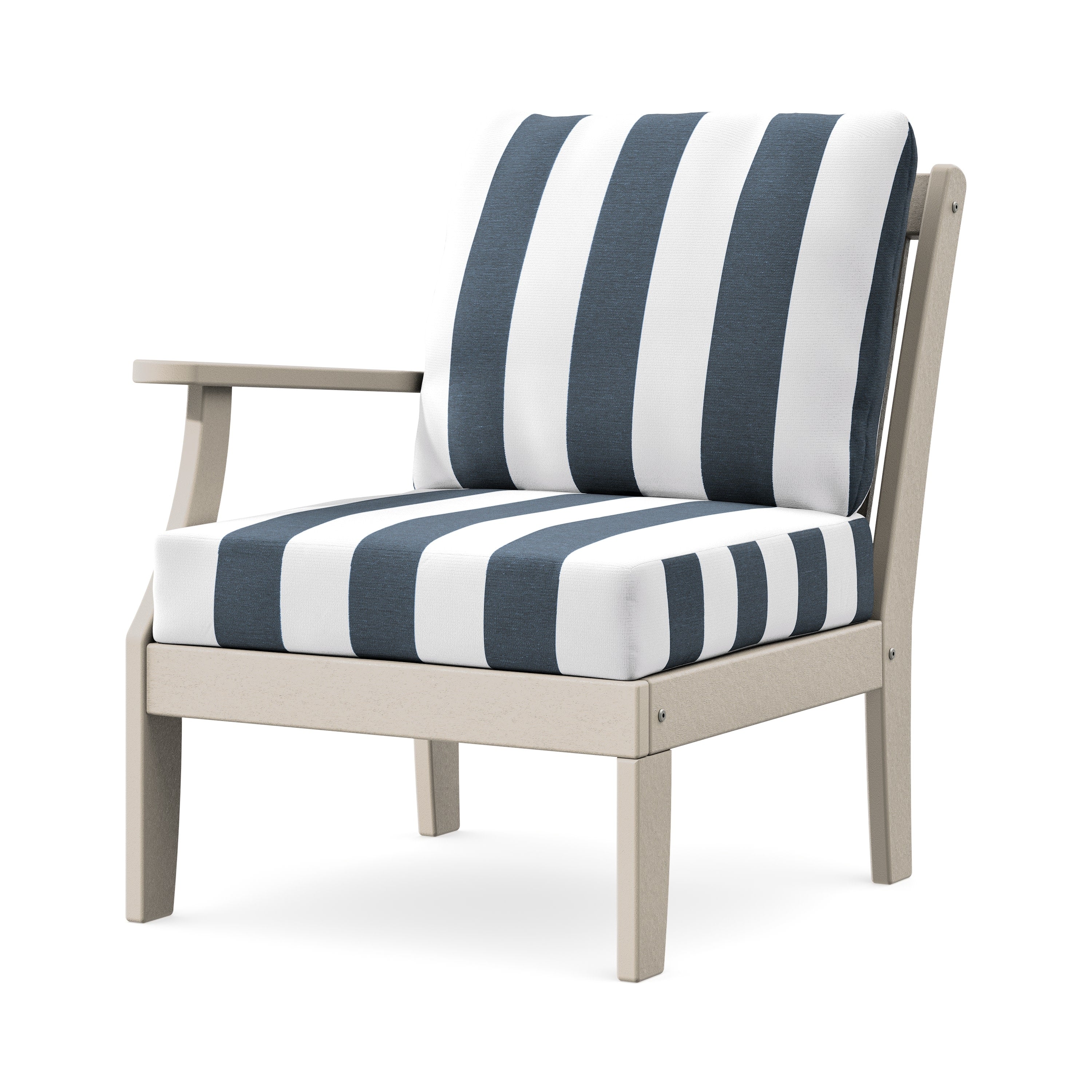 Braxton Modular Left Arm Chair in Sand / Cabana Stripe Marine Indigo