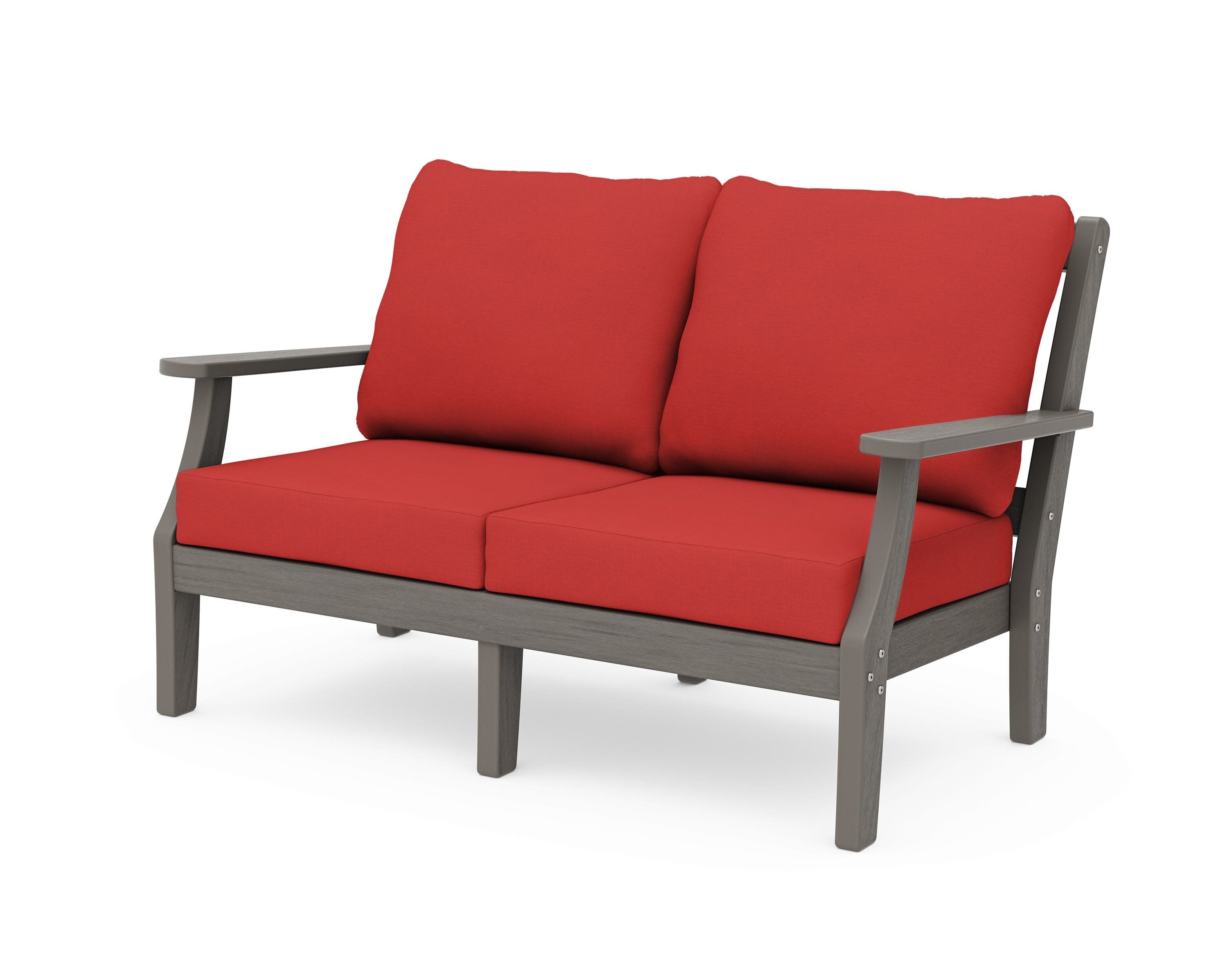 Chinoiserie Deep Seating Loveseat in Driftwood / Crimson Linen