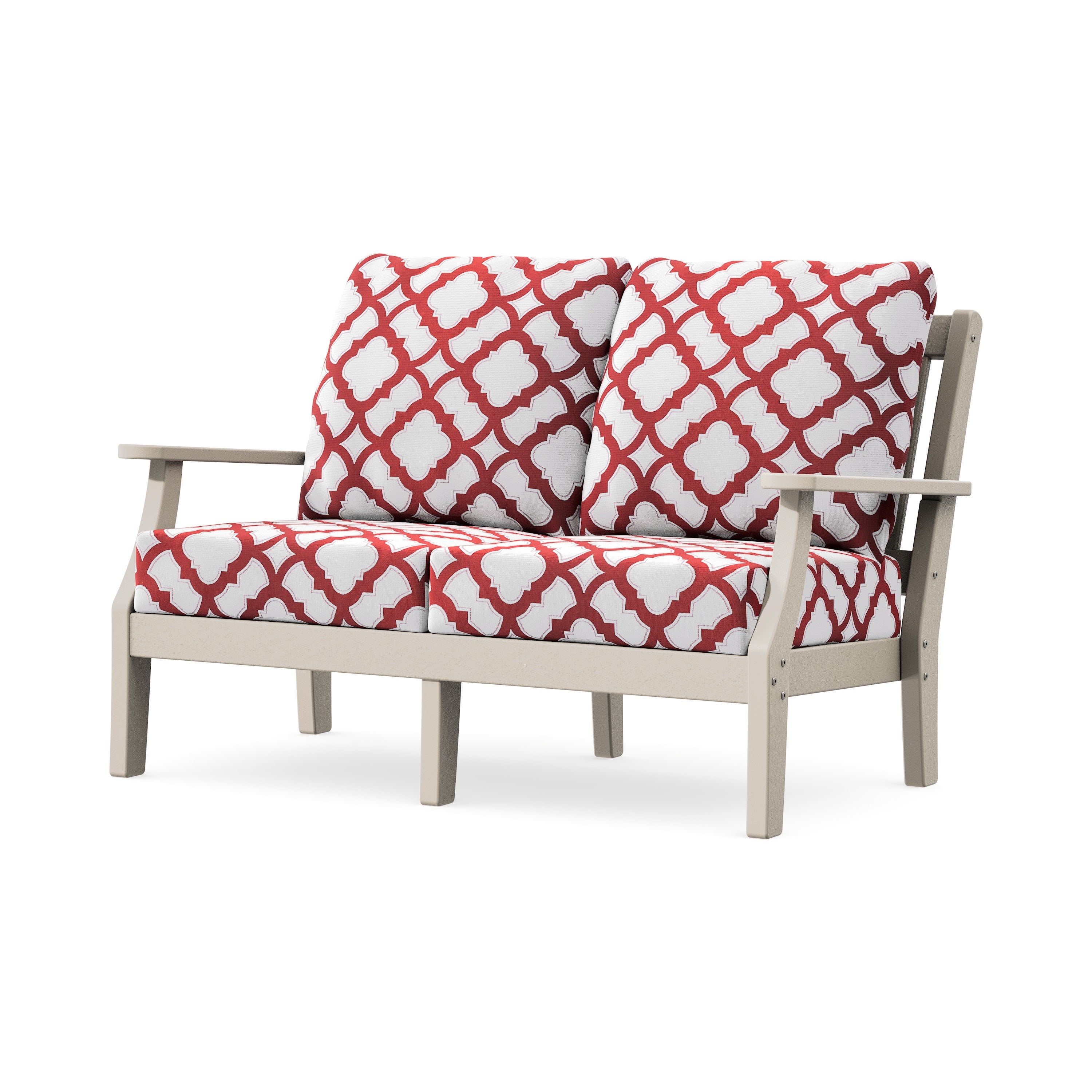 Chinoiserie Deep Seating Loveseat in Sand / Trellis Crimson